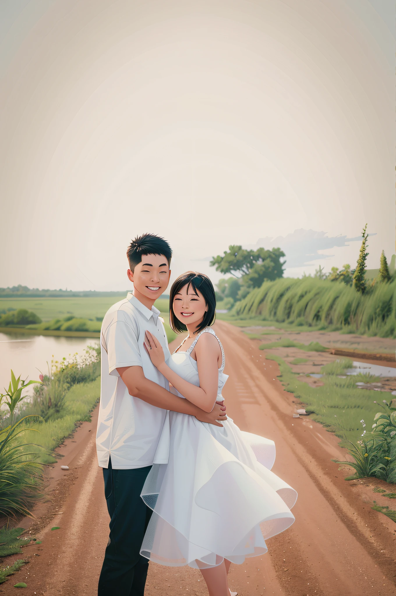 there is a boy and girl standing on a dirt road, boy and girl are 17yr old, photo 1 5 mm, couple, lovely couple, wedding photo, happy couple, photo taken with canon 5d, casual photography, couple pose, couple portrait, photo 85mm, photo 35mm, photo taken with nikon d 7 5 0, photo taken with nikon d750