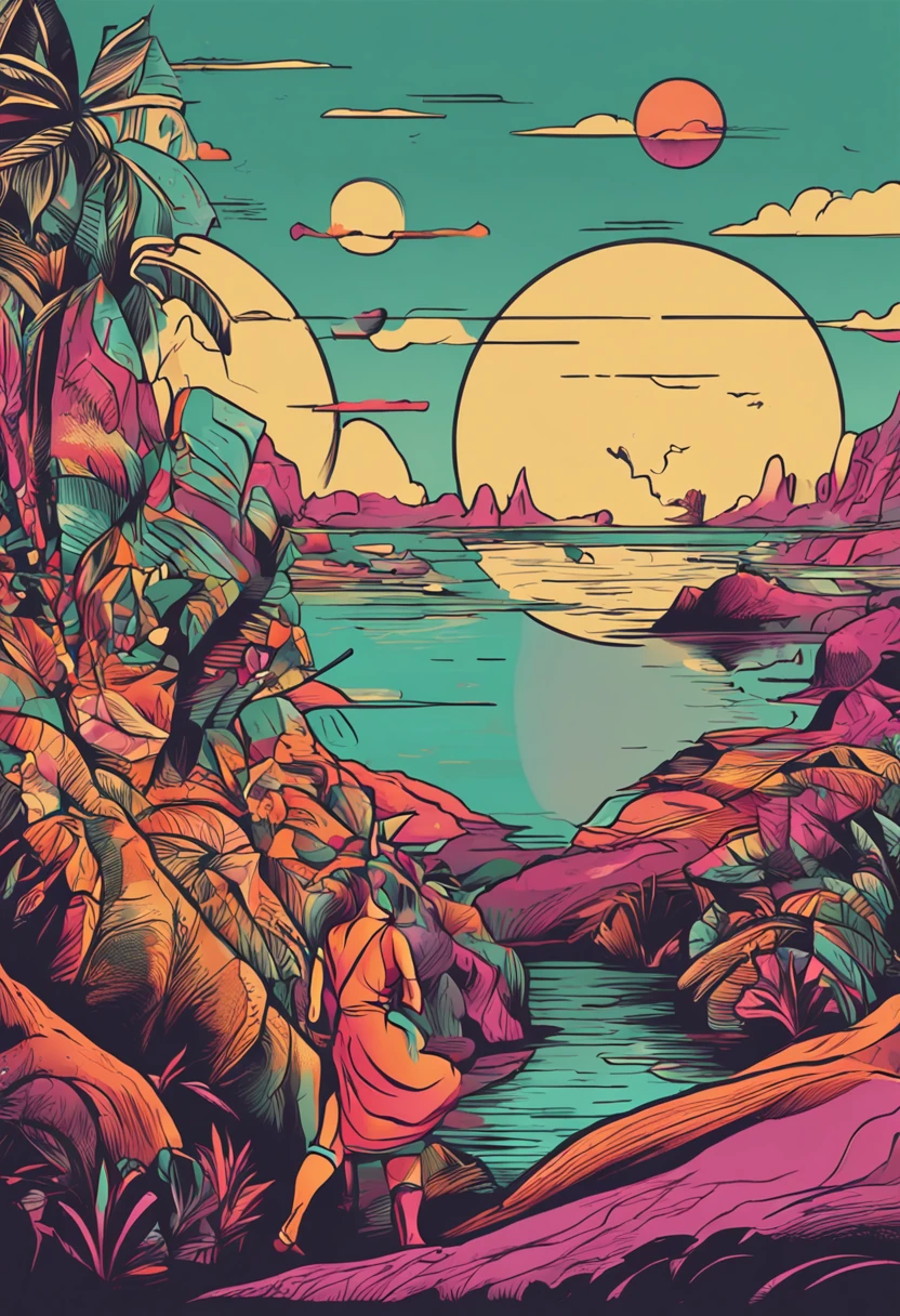 "Arte digital, incredible details, olhando para o horizonte, perfil, mulher sozinha."