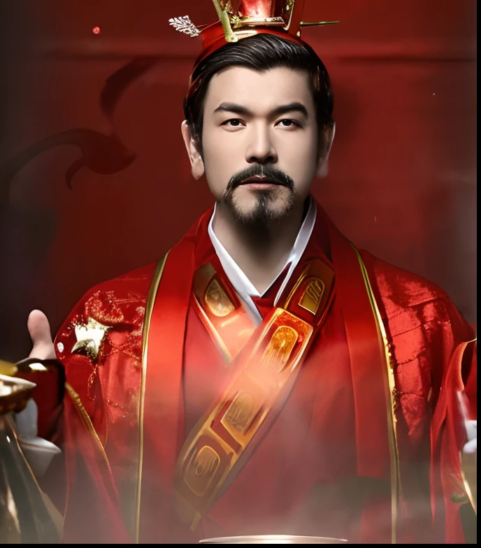 Man in red robes with crown on head