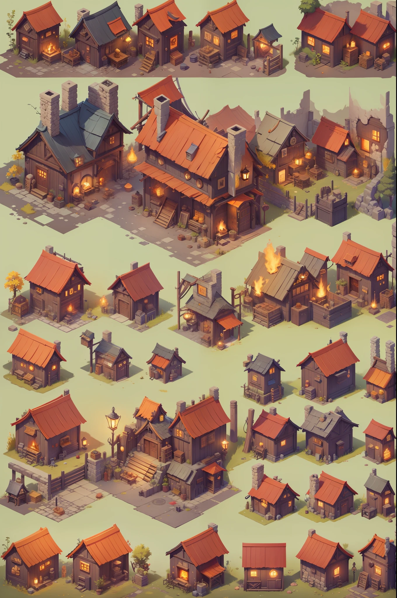 Pixel game scenes，Isometric architecture，Blacksmith shop，