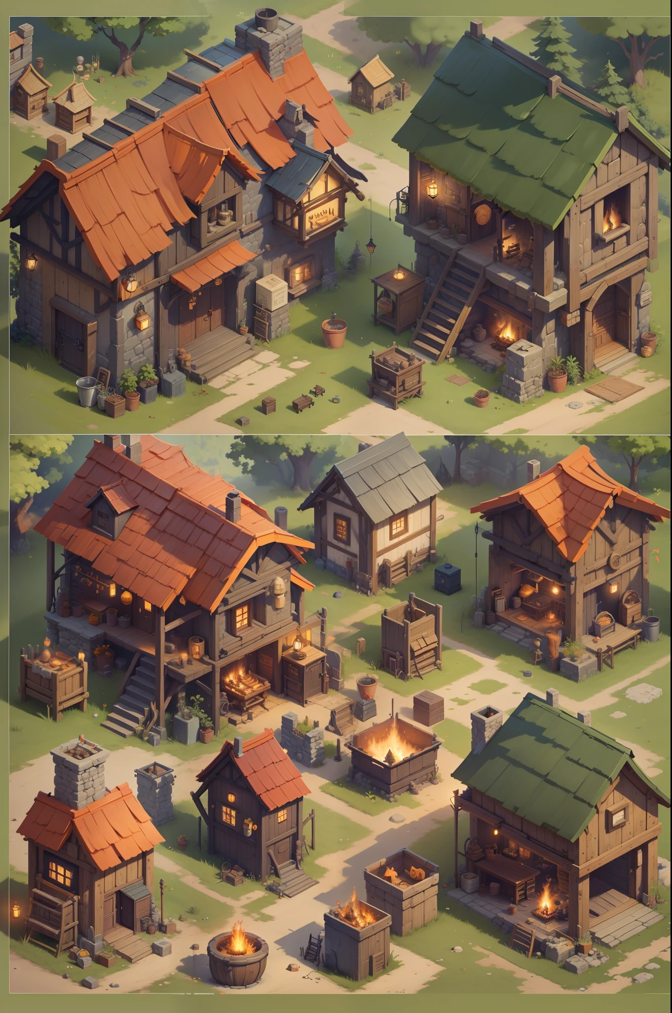 Pixel game scenes，Isometric architecture，Blacksmith shop，