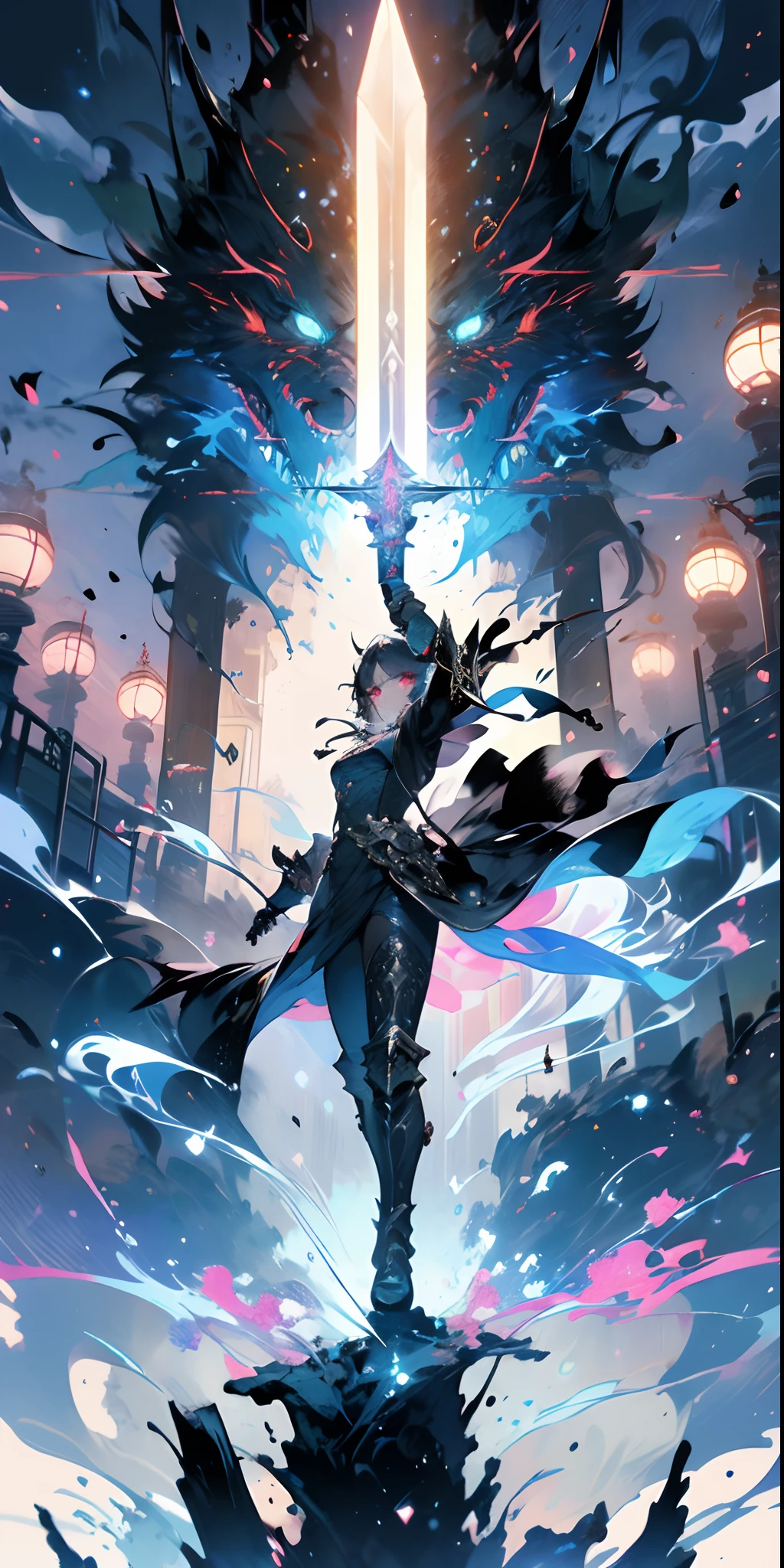 Once upon a time, in a mystical land filled with legends and enchantment, a man with striking white hair and piercing red eyes stood proudly in the grand hall of a majestic castle. He was adorned in legendary armor, a combination of deep crimson and obsidian black, which seemed to radiate power and strength.
This enigmatic figure possessed a special gift that set him apart from the ordinary inhabitants of the realm. In his hand, he wielded a magnificent magic sword, its blade shimmering with an ethereal glow. The very essence of the sword seemed to dance with ancient enchantments, ready to unleash its mystical might upon any foe that dared to cross its path.
As the man stood in the castle, his magic sword emitted a soft hum, a sign that it was ready for action. But instead of clasping onto it firmly, he merely extended his arm towards the sword, and with a flick of his wrist, the blade detached from its hilt and began to hover in the air, trailing behind him like a loyal companion.
With his remarkable powers, the man moved with grace and swiftness through the castle's corridors, his stunning armor reflecting the flickering torchlight. As he traversed the ancient halls, the castle seemed to come alive, responding to his presence. Tapestry rustled, and the very stones whispered tales of his heroic deeds.
In the heart of the castle, a confrontation awaited the man. A sorcerer of great malevolence had taken hold of the castle walls, spreading darkness and chaos throughout the land. Determined to bring peace back to his realm, the man with white hair and red eyes marched forward, his magic sword flying alongside him.
As he entered the sorcerer's lair, the air crackled with raw power. The sorcerer, cloaked in shadows, sneered upon seeing the armored figure standing before him. He knew not of the might and determination of the man who dared to challenge him.
With a flick of his wrist, the man unleashed the full potential of his magic sword. It soared through the air,