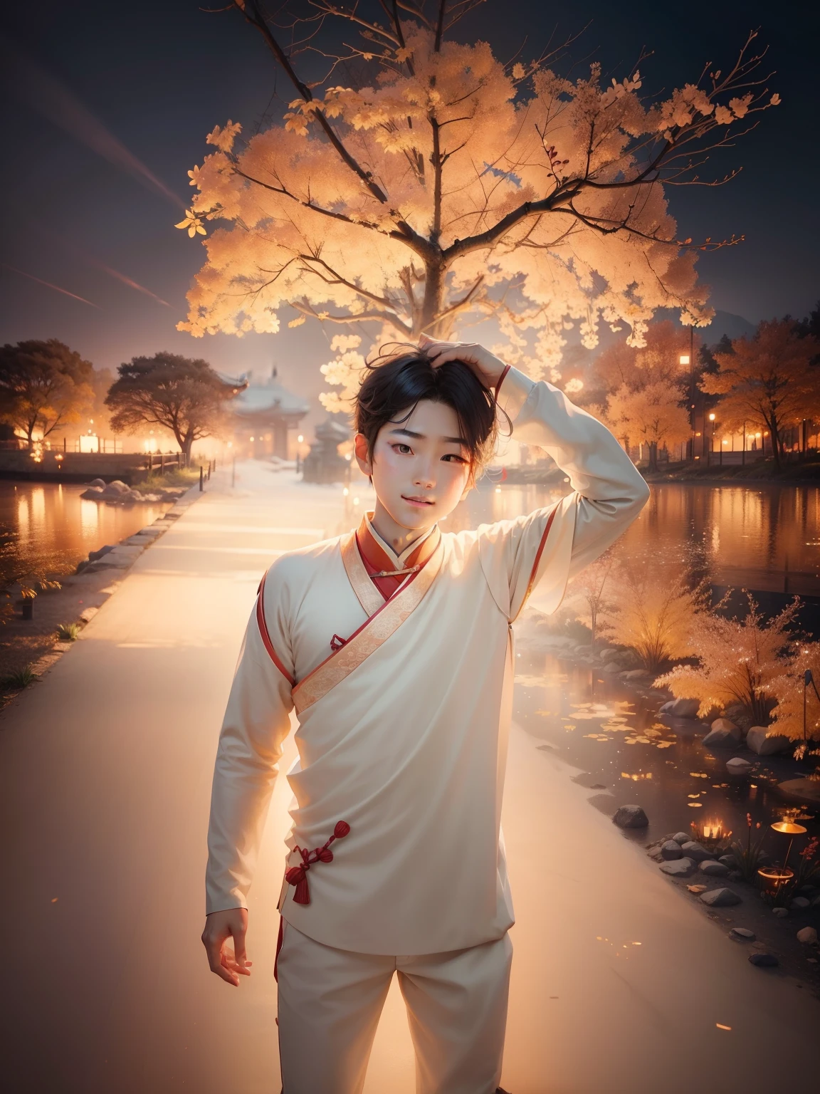 1boy, (hanfu), glowing, sidelighting, wallpaper