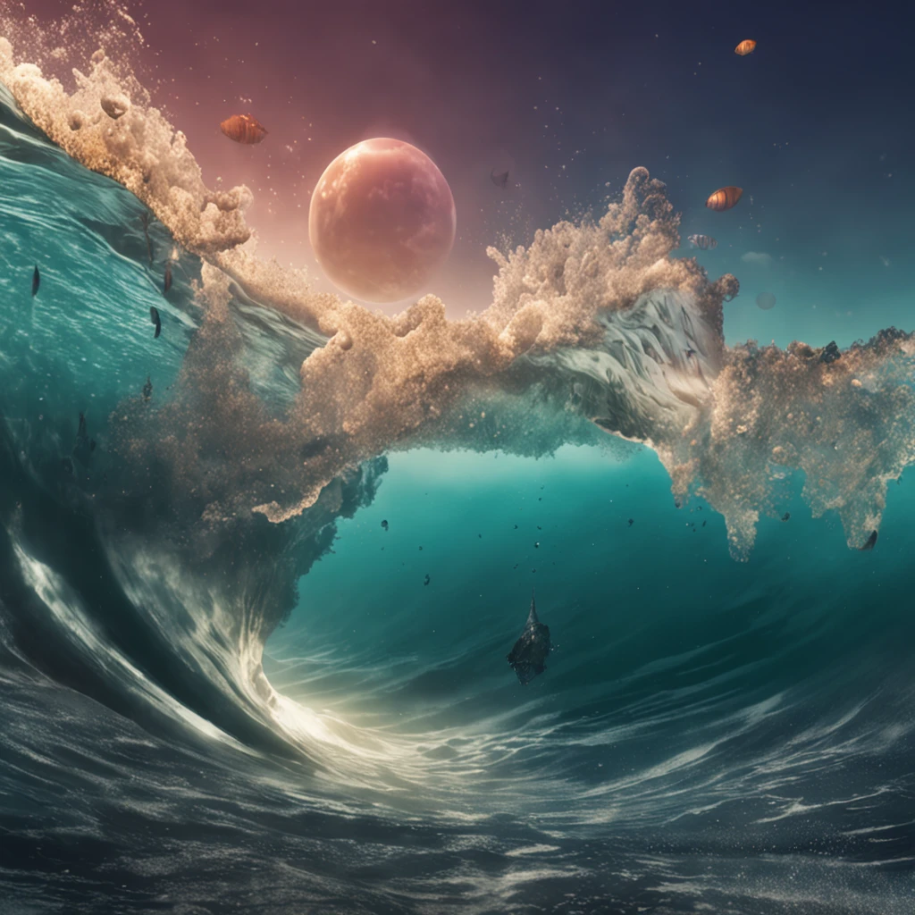 obra-prima, melhor qualidade, filme ainda, sea, ocean, waterfall, cloud space, floating into the sky, close-up, brilhante, feliz, Soft lighting and Warm, sun sunset, UNDER THE SEA VISION, fish, marine animals (Sparks: 0,7)