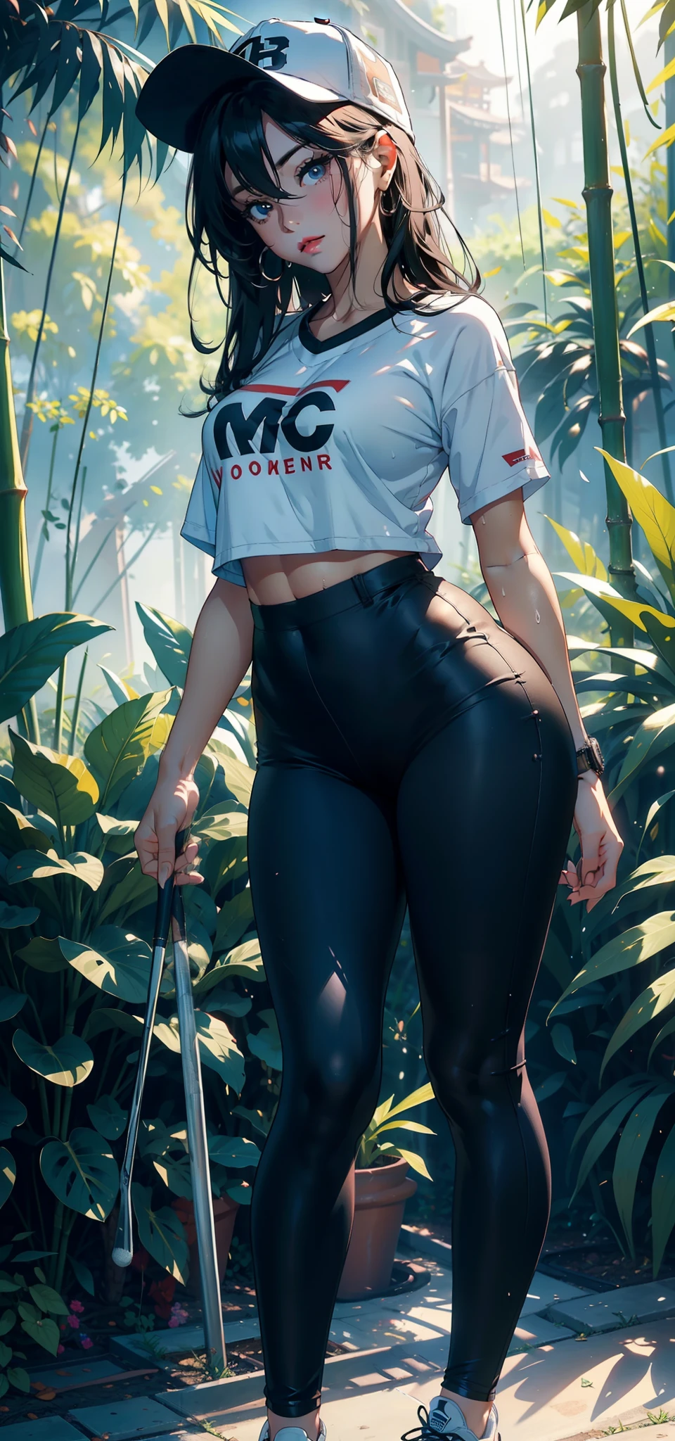1female,36 years old,熟妇,mature,Bigchest,Big breasts Thin waist,long leges,Raised sexy,Pornographic exposure, 独奏,(Background with:bamboo forrest,clubs) She has very short black hair,standing on your feet,Sweat profusely,drenched all over the body,seen from the front, hair straight, mostly cloudy sky,(((tmasterpiece),(Very detailed CG unity 8K wallpaper),best qualtiy,cinmatic lighting,detailed back ground,beatiful detailed eyes,Bright pupils,(Very fine and beautiful),(Beautiful and detailed eye description),Black eyes,Redlip,ultra - detailed,tmasterpiece,)),facing at camera,(The upper part of the body),A high resolution,ultra - detailed),revealing breasts,Bare genitalia, Bulge,legs are open,sexyposture,Camel toes,Flushed complexion,Open-mouthed,frontage,elementary student,(Wearing:baseball cap,White baseball shirt,black colored leggings,athletic sneakers),Full body photo,Show shoes