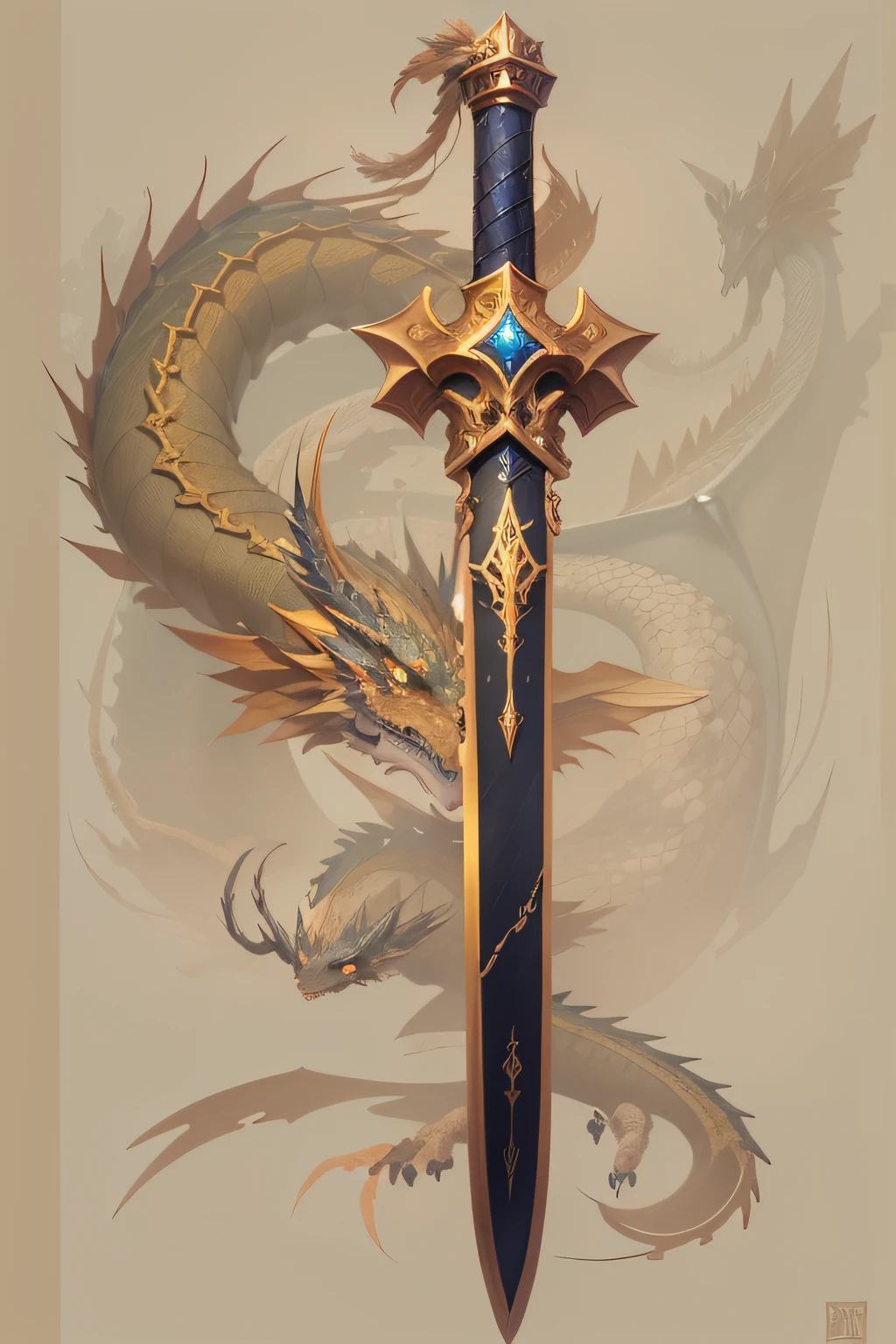 "Exquisite and legendary dragon-hilted sword symbolizing fame and glory, cherished across generations of noble leaders."