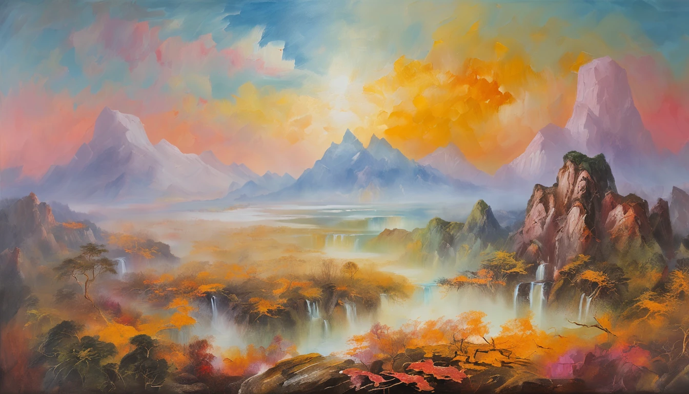 Ancient Chinese landscapes,mountain ranges,rios,Auspicious clouds,rays of sunshine,tmasterpiece,super detailing,Epic composition,hyper HD,high qulity,extremely detaile,offcial art,Unity8k wallpapers,super detailing,Intentional realm, 32k -- v 6