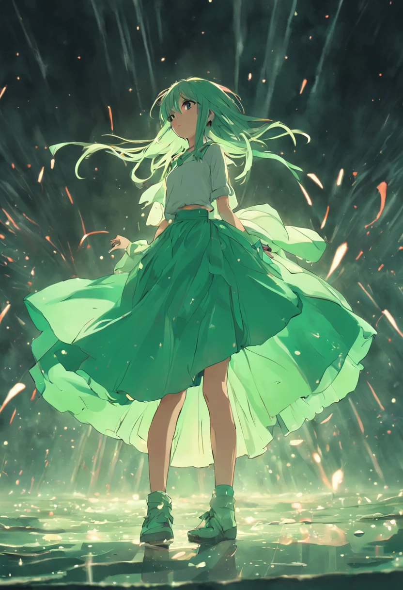 Mint green skirt,The skirt was covered with tassels,Shaking,The feeling of flowing like water,Dancing girls,Dance gracefully,Smart