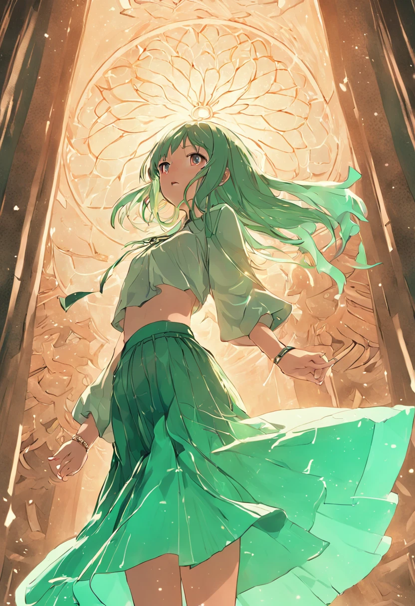 Mint green skirt,The skirt was covered with tassels,Shaking,The feeling of flowing like water,Dancing girls,Dance gracefully,Smart