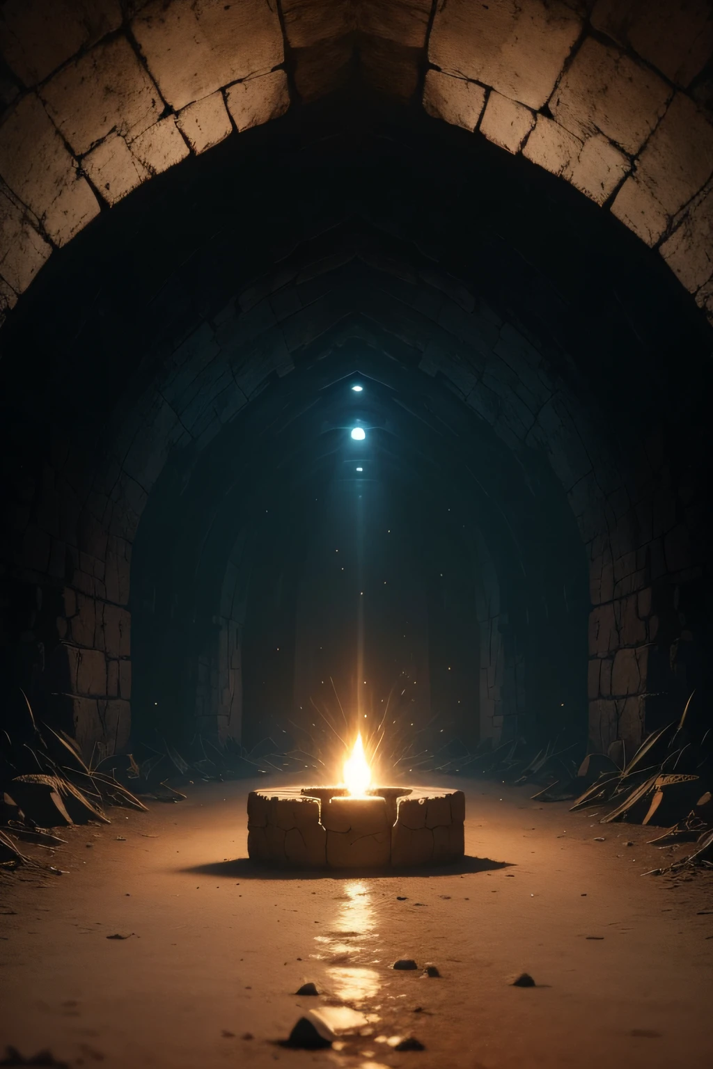 /quero image de uma gruta totalmente escura com uma fresta de luz
