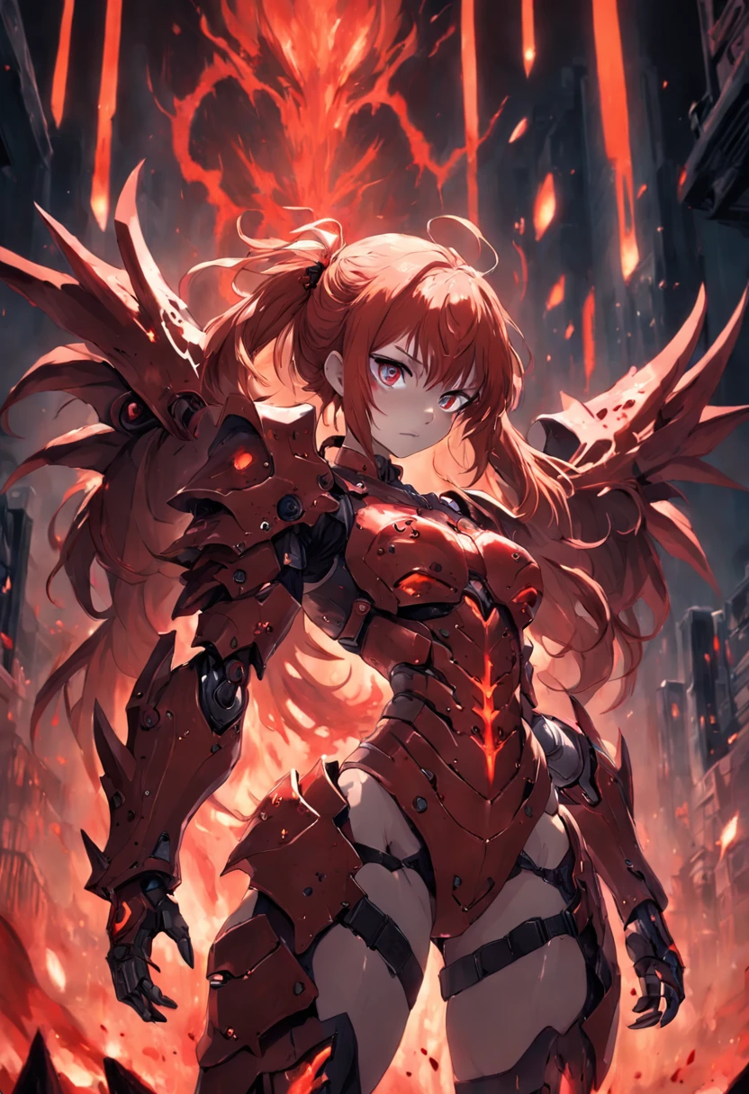 ((beautiful girl)), ((infernal darkness)), ((blood power armor)), blood
