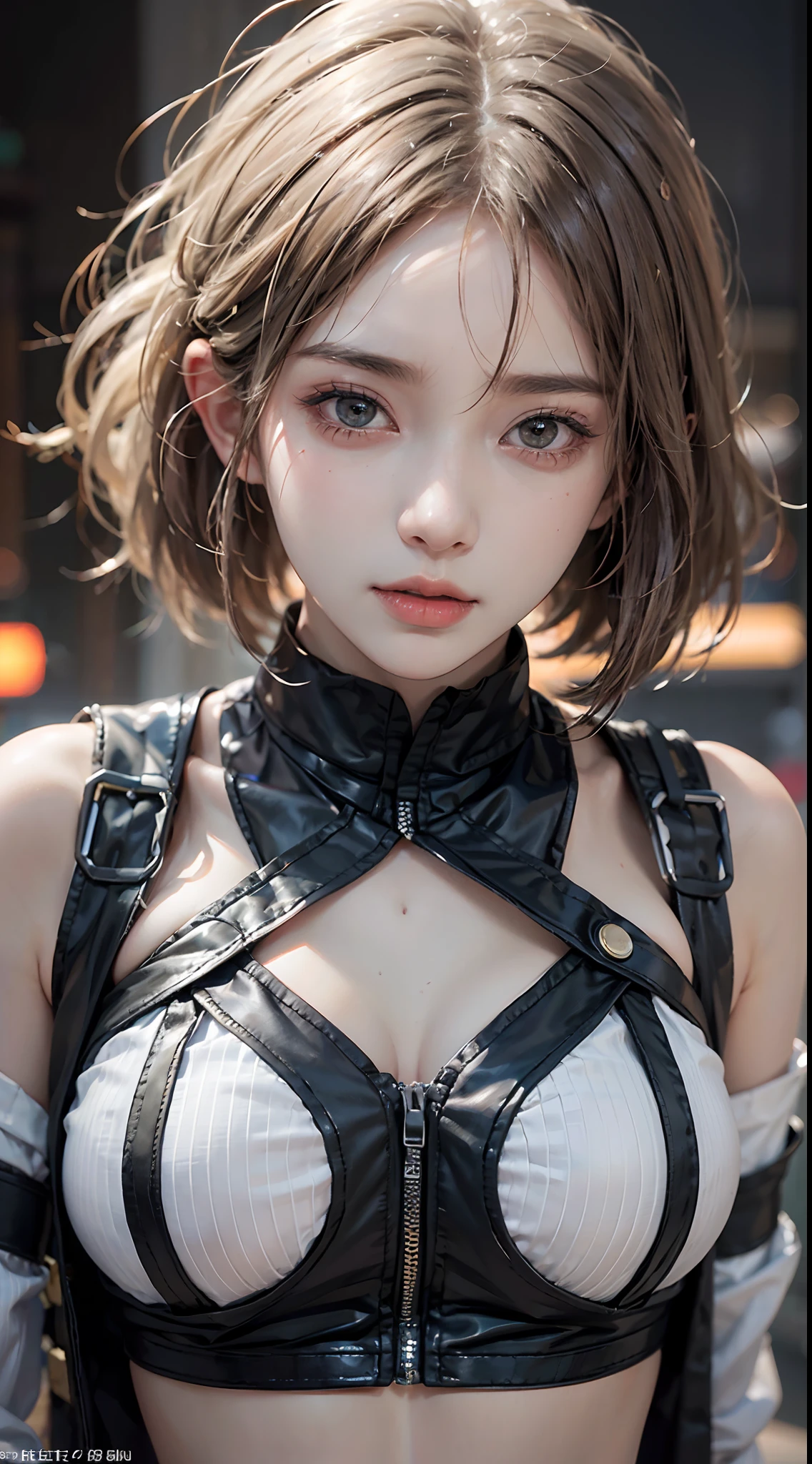 ulzzang-6500-v1.1, (raw photo:1.2), (photorealistic:1.4), beautiful detailed girl, very detailed eyes and face,Hinata from Naruto, cool pose, battlefield background, perfect body, white eyes, white bobcut hair