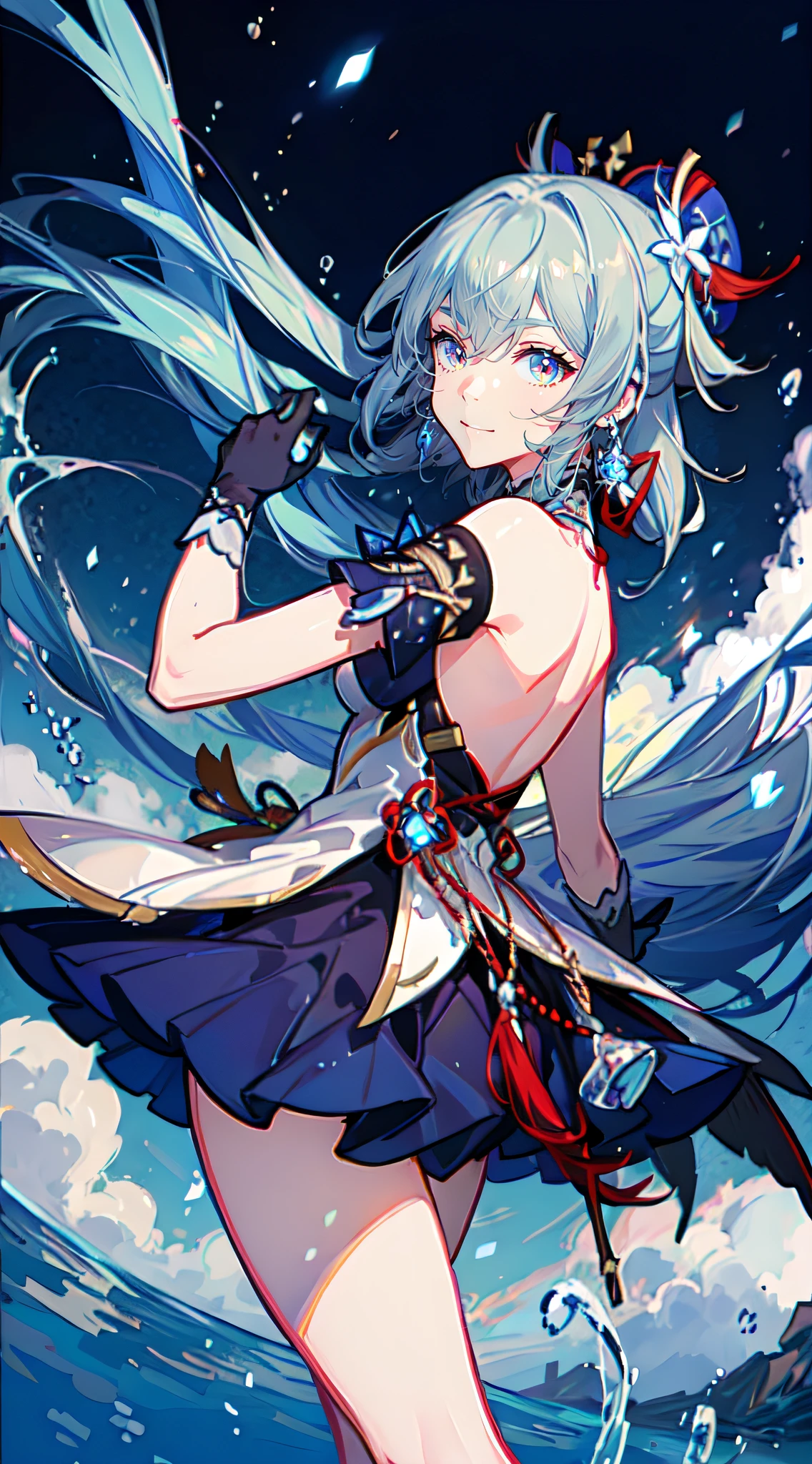 Chica de anime con cabello azul y medias negras sentada en una roca, Personajes de Azure Lane, Estilo Azur Lane, Del videojuego Azure Lane, de Arknights, Tendencias en ArtStation Pixiv, Artgerm extremadamente detallado, De Girls Frontline, Impacto de Ayaka Genshin, en pixiv, por Shitao, Arte Zerochan