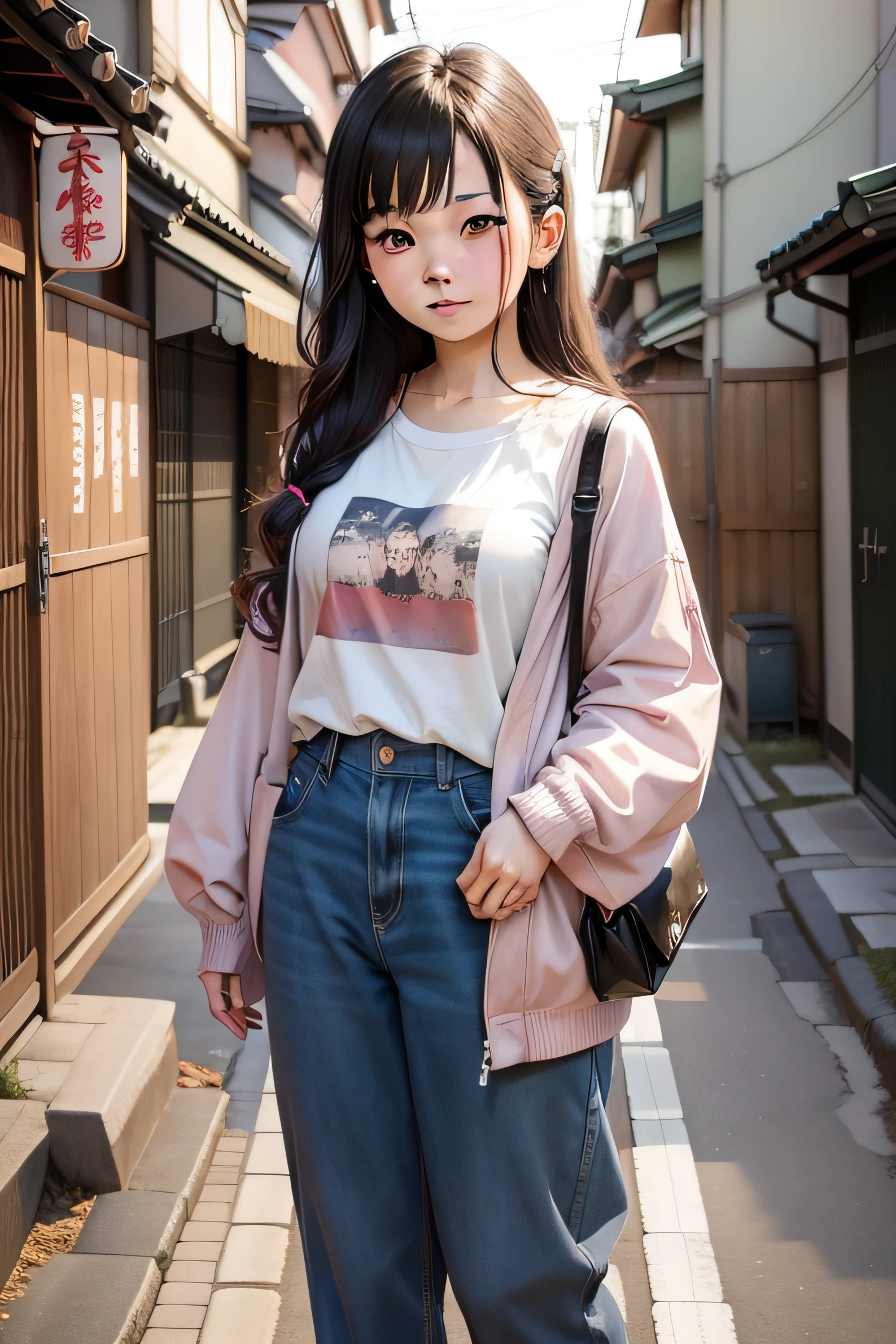Cute Japan person in plain clothes