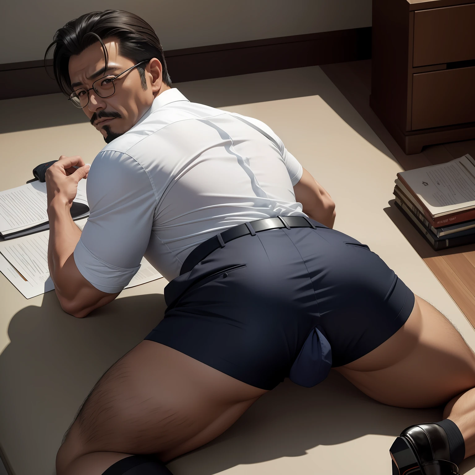 age 55，Kogoro Mouri，uncles，Gay，Tong，Bulge，fortitude，In the office，Office，Black short stockings，Suspenders，liquids ，lbeard，fortitude，Bukkake，k hd，artwork of a，Top view，Big ass with masculine characteristics，Lying on his stomach，Raise your ass，Rip off your ass，The buttocks are stained with white liquid