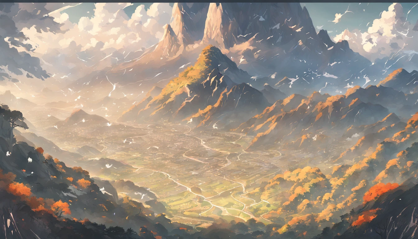 Ancient Chinese landscapes,mountain ranges,rios,Farming, field, Tano, Auspicious clouds,rays of sunshine,tmasterpiece,super detailing,Epic composition,hyper HD,high qulity,extremely detaile,offcial art,Unity8k wallpapers,super detailing,Intentional realm, 32k -- v 6
