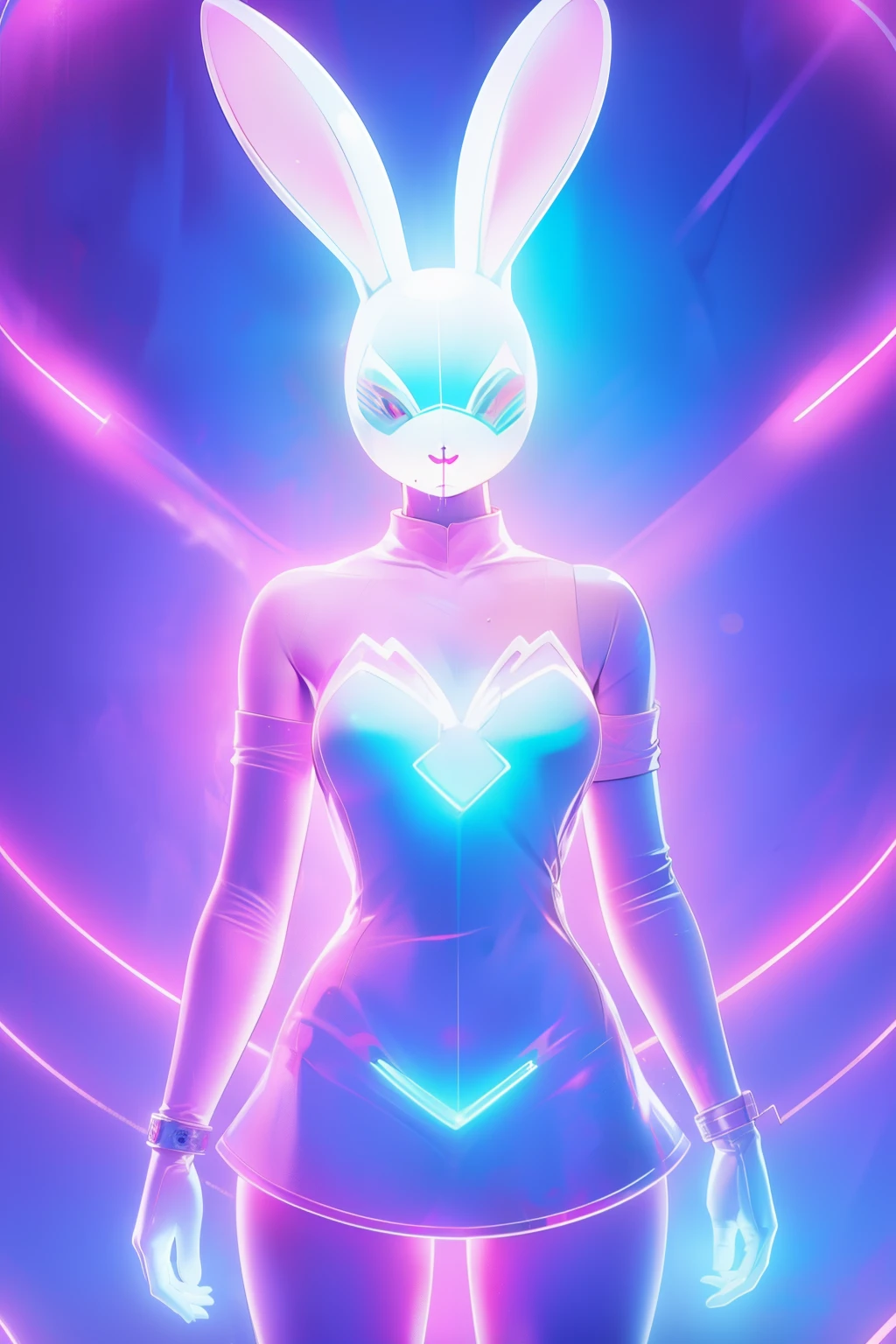 (((edgBunny)))，A woman of outstanding figure，Wear a nice miniskirt，Leaking out of both shoulders，jewely，3D,Amazing work，Vitreous luster,((clean backdrop))，High gloss，blue colors，In pink，cyan colors，red colour