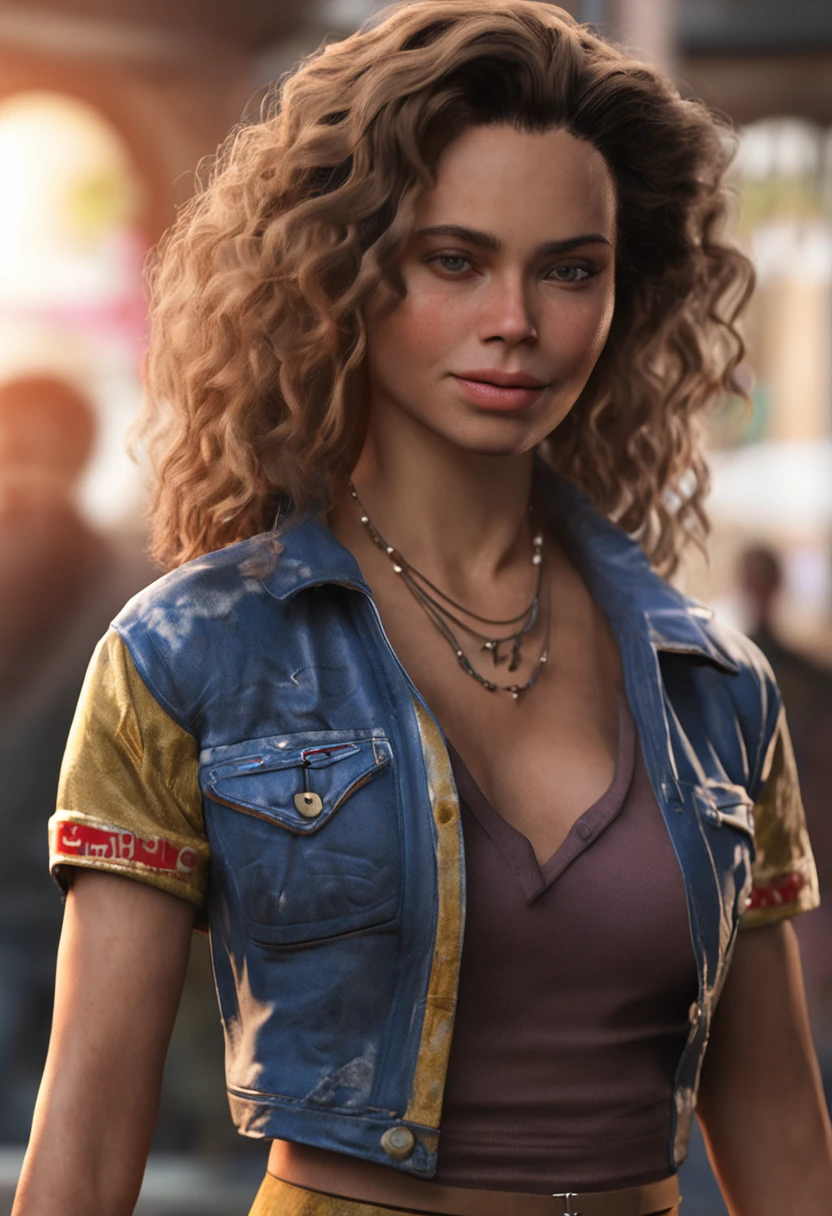tmasterpiece,Highest quality,Photorealistic realism,Tremendously beautiful,Very detailed,Female characteristics are distinct,Larger chest,whole body display,wearing short skirt,Bunched hair,1 woman