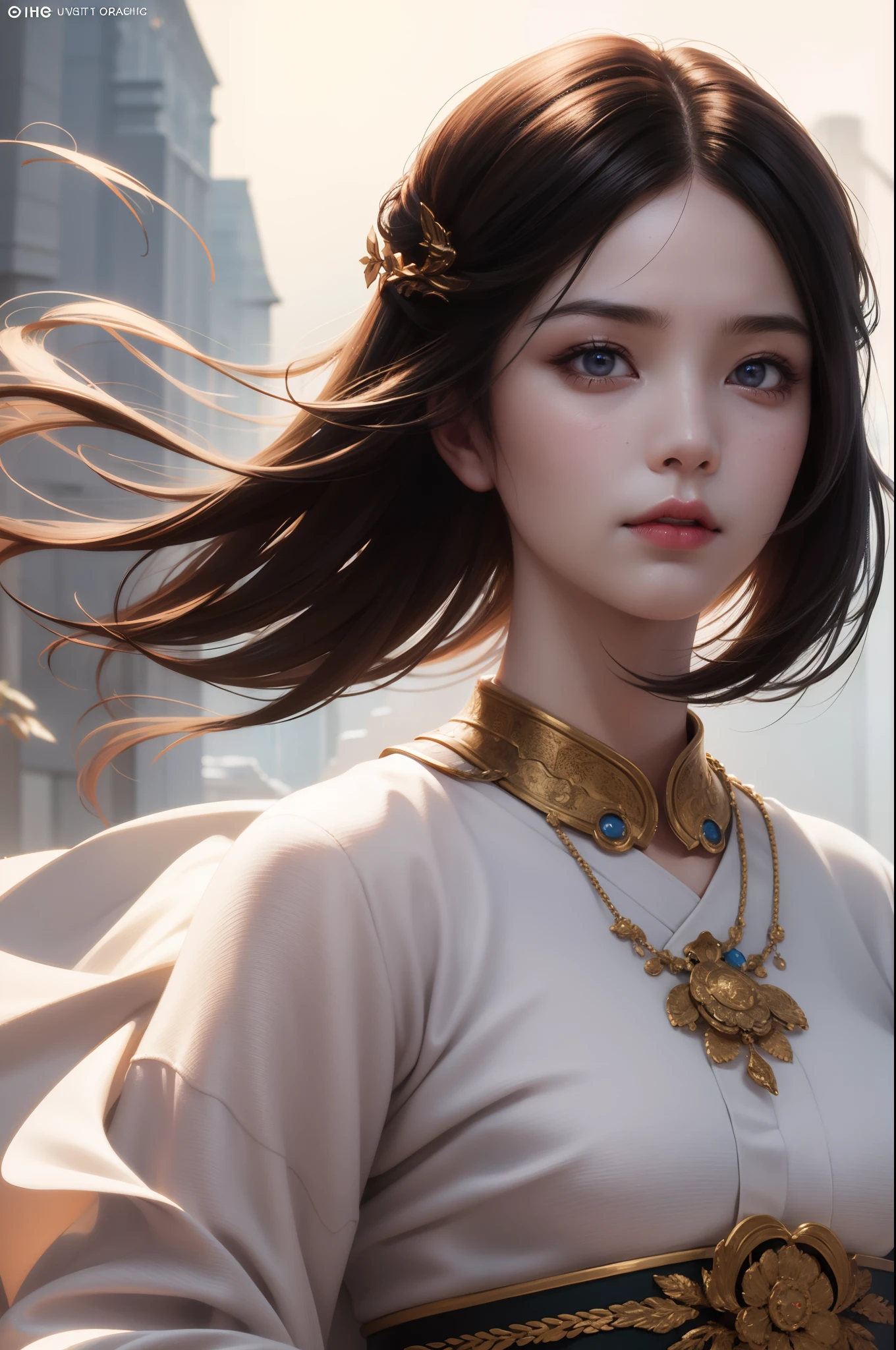 Digital portrait of a noble Japanese woman with short hair, Beautiful face, Intricate, Cinematic, realistic epic, Unreal Engine 5, Gorgeous, Exhilarating color grading, trending on artstationh, Photography, cinema shot, Art style and Ross painting