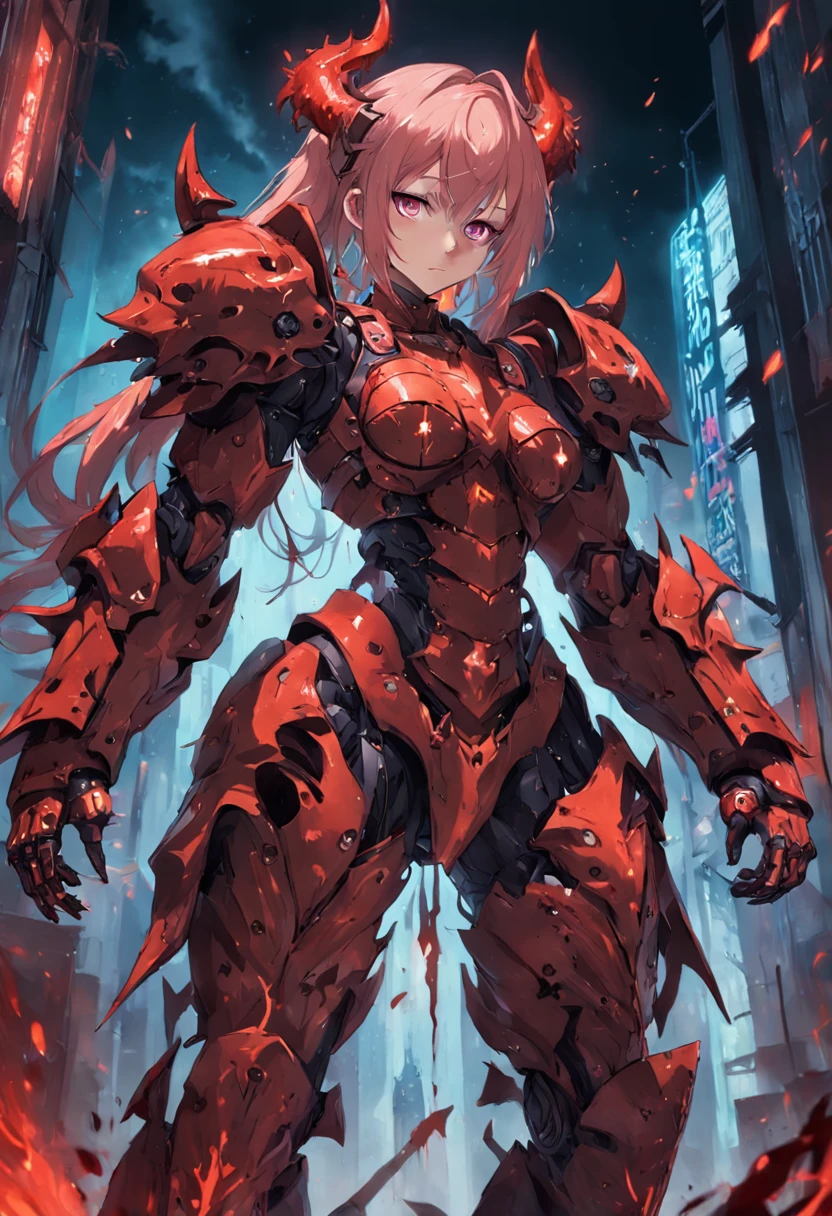 ((horror girl)), ((dark)), (blood power armor top), ((lots of chains))