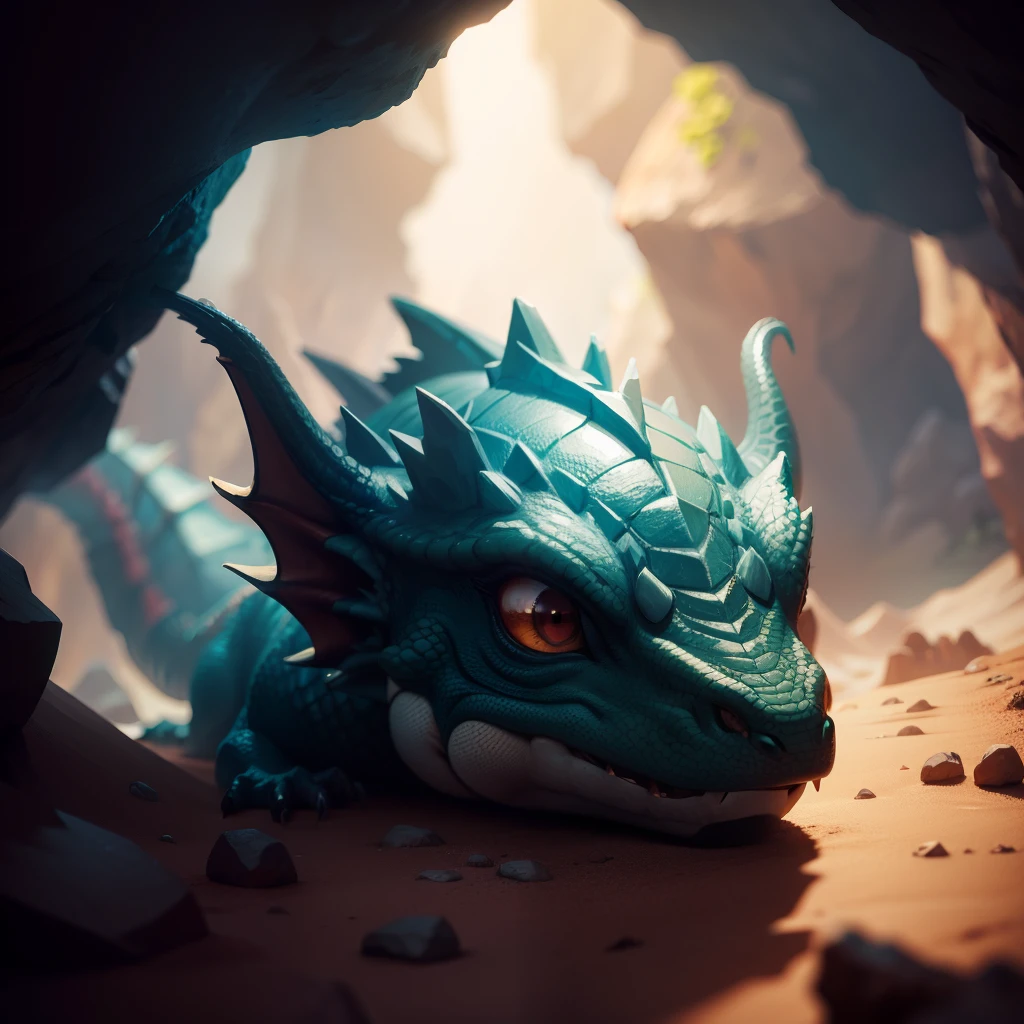 head of a small dragon in a cave