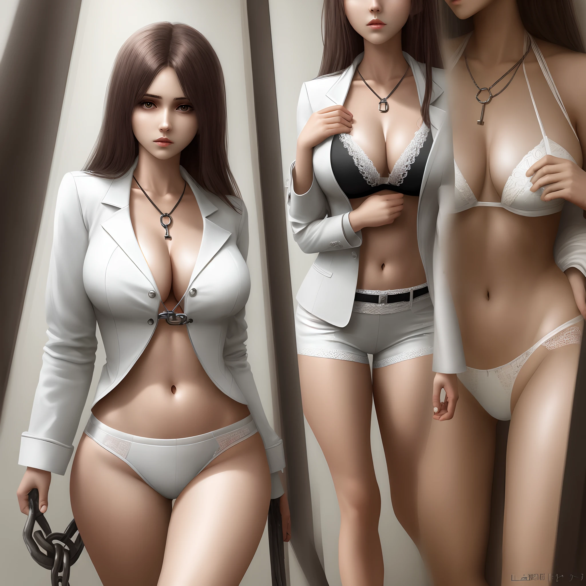 white straitjacket,shackle,Bigchest,cleavage,navel,Beautuful Women,,Lewdness