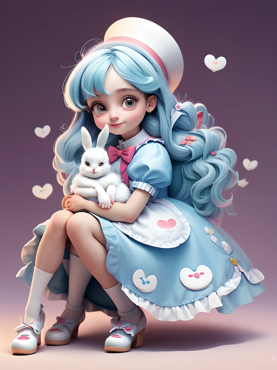 a cartoon image of a girl holding a rabbit in her arms, inspirado em Alice Prin, like alice in wonderland, hand painted cartoon art style, desenho animado bonito, alice in wonderland style, arte fofa, arte digital bonito, charicatura, Alice, alice in wonderland theme, portrait of alice in wonderland, Alice in Wonderland, inspirado em Alice Rahon, arte disney sorriso, fundo simples,