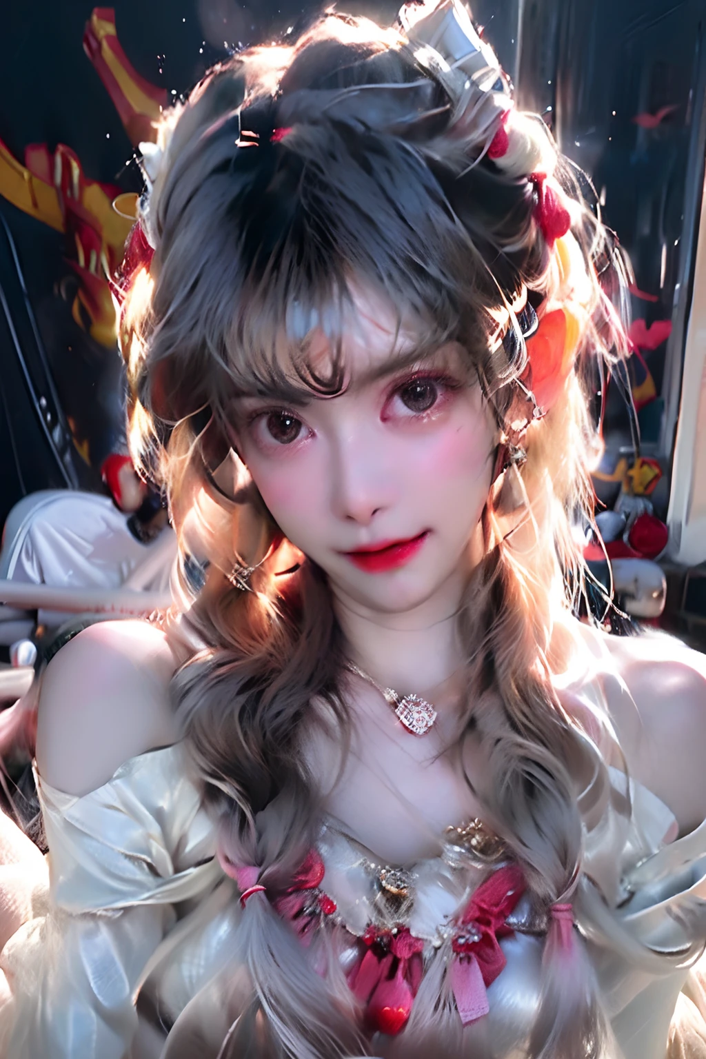 tmasterpiece, tmasterpiece, Best quality at best, Best quality at best, Realiy, Solidarity, 8k wallpaper, offcial art, Highly detailed CG Unity 8K wallpapers, Ulzzang-6500, (primitive: 1.2), (Realiy: 1.4), ultra - detailed, A high resolution, Hyper-detailing, That's great, finedetail, cinmatic lighting, (1girll:1.4), (brown pubic fur|Black color hair:1.4), Medium hair, (Realistic skin:1.2), (light brown-skinned:1.2),(small), Beautiful Girl Beautiful Details, Highly detailed eyes and face, Eyes with beautiful details,hugefilesize,Super Detailed and Beautiful,Be red in the face,embarressed,(laughingly:1.2),黑The eye,model shoot style,full body shot of,(Random colored lace lingerie),耳Nipple Ring,chain necklace,on top of the bed,Redlip,succubi,Red lace underwear,The large,Soft breasts,Eyes,Tattooed with,white stockings,A pink-haired