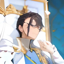 a closeup of a man sitting on a throne with a crown on his head, handsome androgynous prince, casimir art, handsome face in demon slayer art, delicate androgynous prince, akira royal costume, detailed anime character art, portrait of a king, official art, portrait of the emperor of humanity, royal elegant pose, official character art, handsome prince, brown open eyes, beautiful eyes, fix the eye