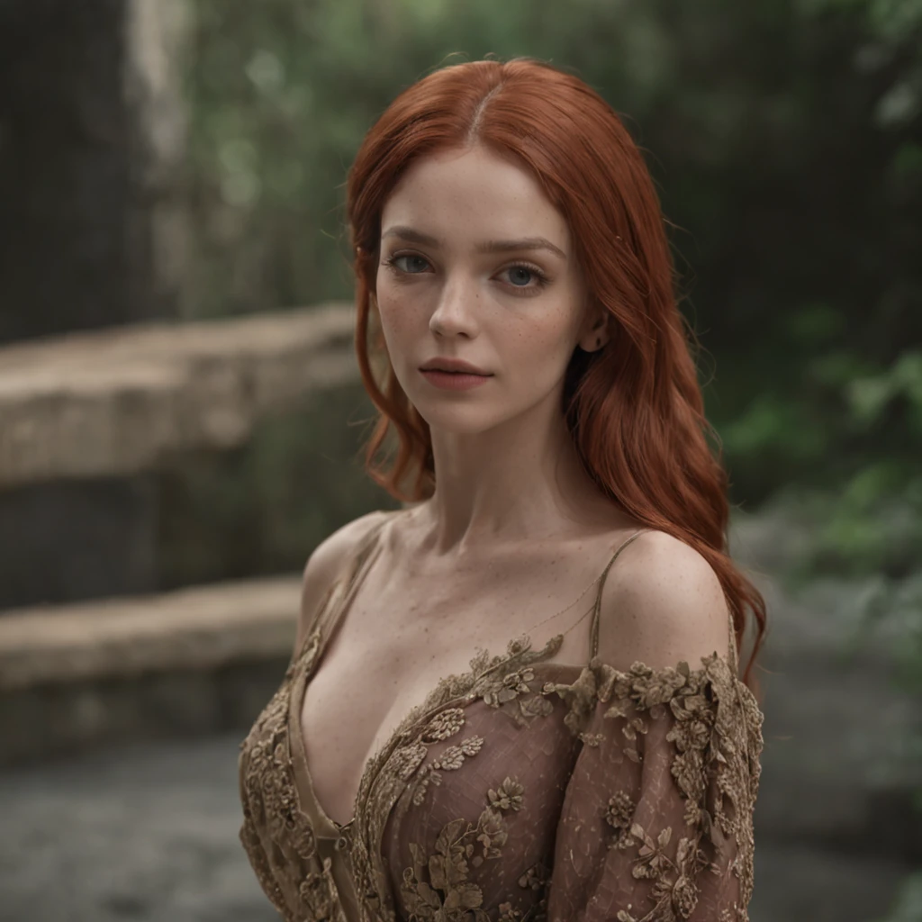 Facing the camera, olhando para frente (Professional 3D rendering:1.3) de (Realistic:1.3) foto de arte mais bonita do mundo，mulher ruiva , (( epic fantasy elegant woman universe movies riverdale netflix, long red hair pale ginger clothes moss green and black )), Looking at camera, posing for camera, corpo inteiro 8k unidade render, sol refletindo vidro da janela, poros da pele, sardas sutis no seio nasal , very dark lighting, sombreamento, circunstanciado, rosto detalhado, (Vibrando, fotografia realista, Realistic, Dramatic, Escuro, foco nítido, 8k), (Roupas camisa de mesa elegante, mesma roupa cor roxa, ((((Use peles)))), (intrincado:1.4), decadente, (altamente detalhado:1.4), Pintura digital, rendering by octane, art stations, conceito-arte, liso, foco nítido, illustration, germe da arte, (Loish:0.23), Coffee on a table, manha tranquila anos 50, (global ilumination, studiolight, light volumetric), ((Fundo escuro e antigo da cidade:1.3))