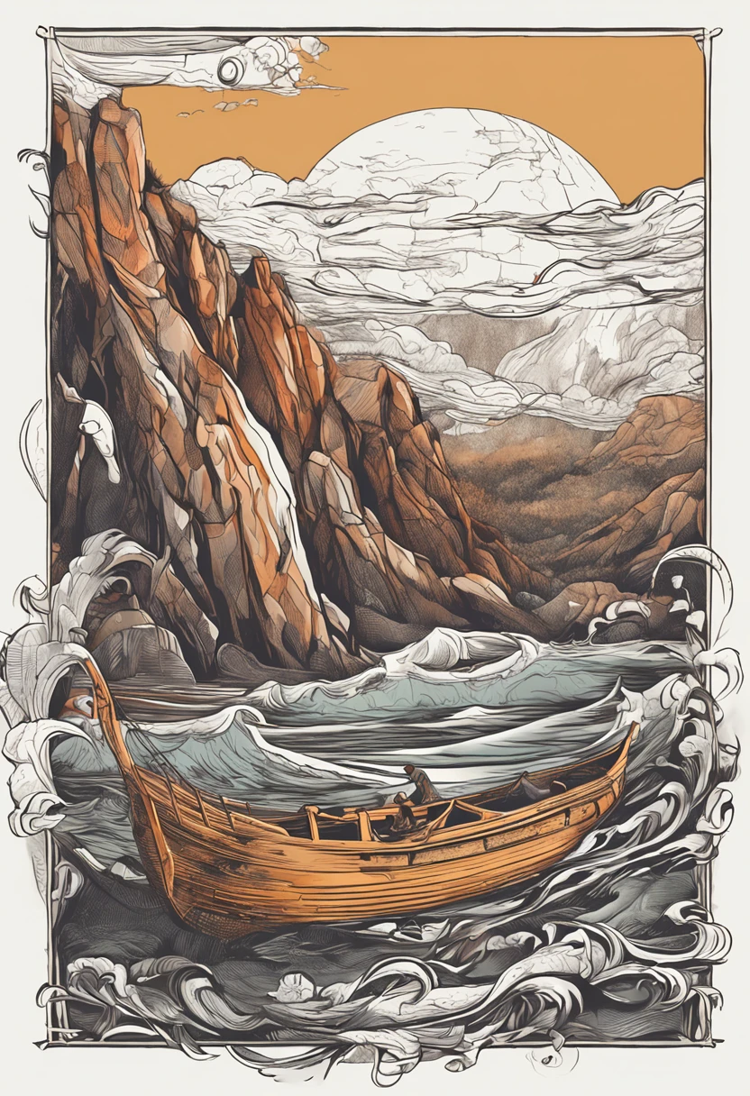 create the image of Noah, A wise man according to the Bible , imagem realista , em alta qualidade; corpo inteiro, completo, ao seu redor o diluvio eminete.
