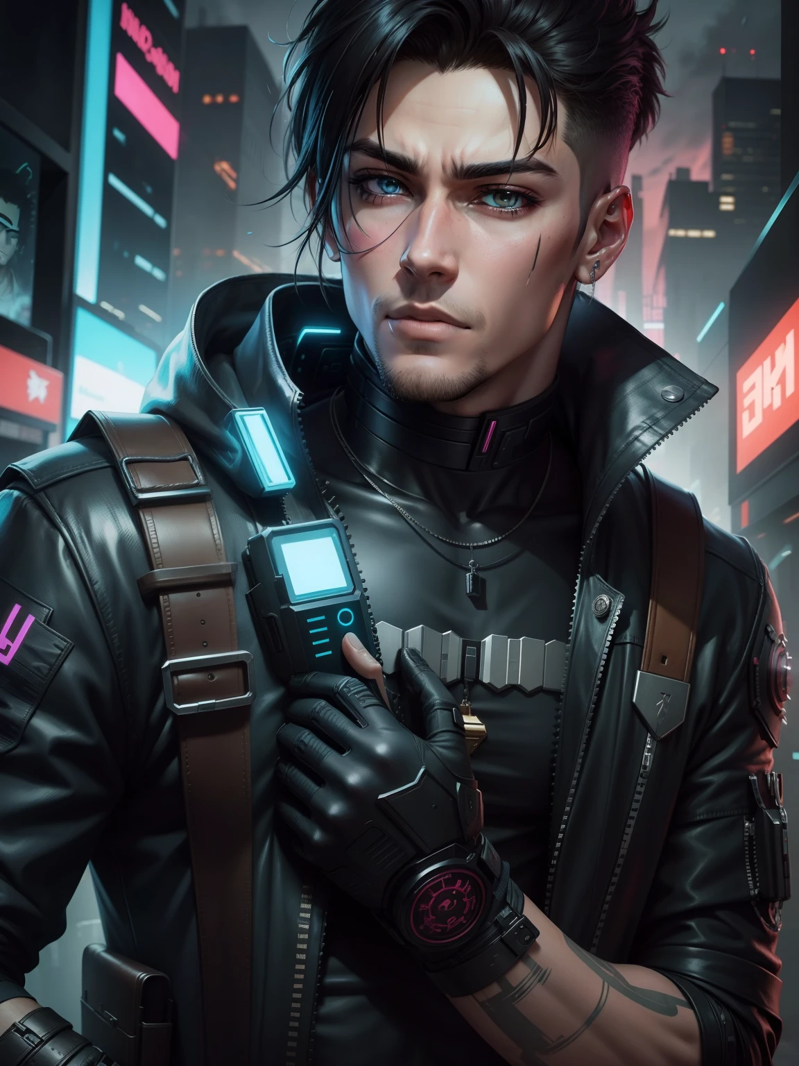 Change background cyberpunk handsome boy realistic face anime