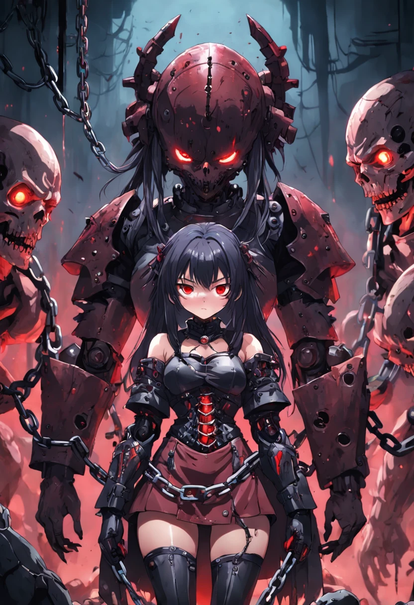 ((horror girl)), ((dark)), (blood power armor), ((lots of chains))