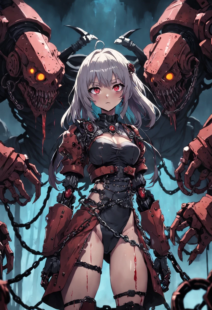 ((horror girl)), ((dark)), (blood power armor), ((lots of chains))