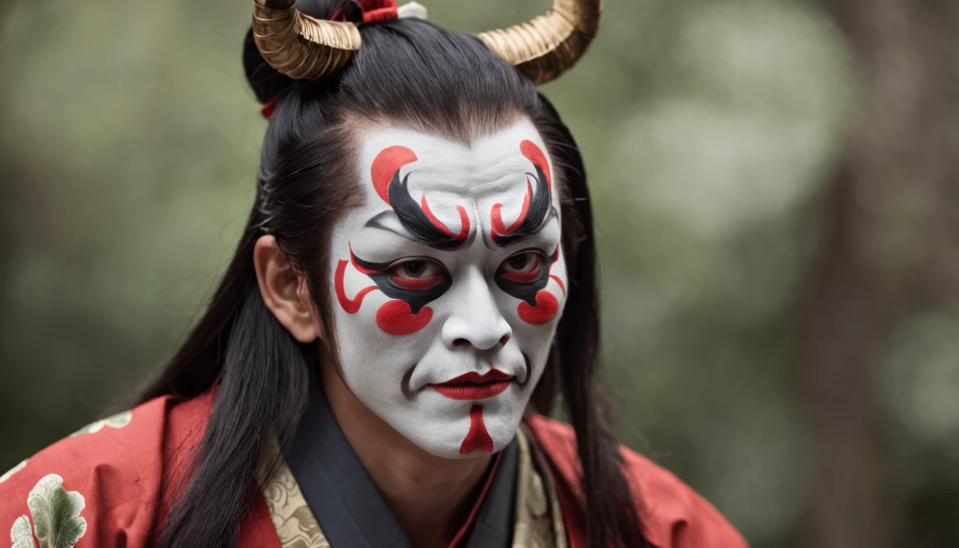 Kabukiza,Kabuki actor,ember,male people,Kime Pose,Long hair,Scary face,The background is the stage,a cool,realisitic,a picture,The whole body is in it,Eyes are not looking at the camera,