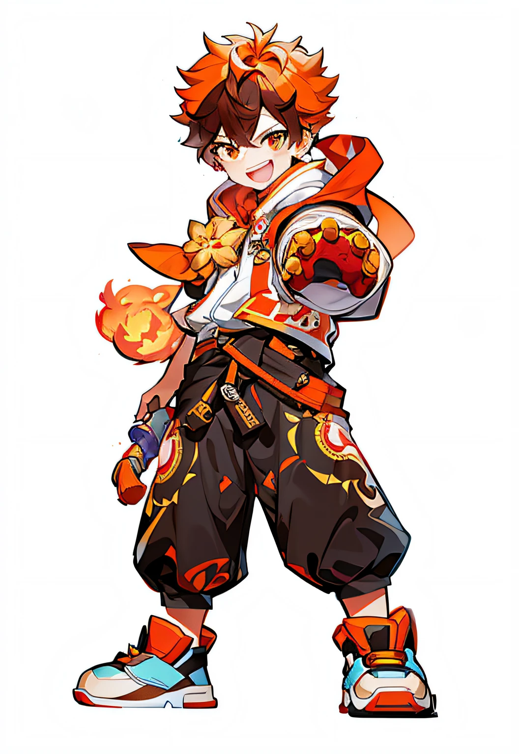 Cartoon picture of a man with orange hair and a white shirt, Keqing from Genshin Impact, zhongli from genshin impact, Genshin impact's character, Fire!! full bodyesbian, Ayaka Genshin impact, ayaka game genshin impact, official character art, best anime character design, Genshin Impact style, Genshin