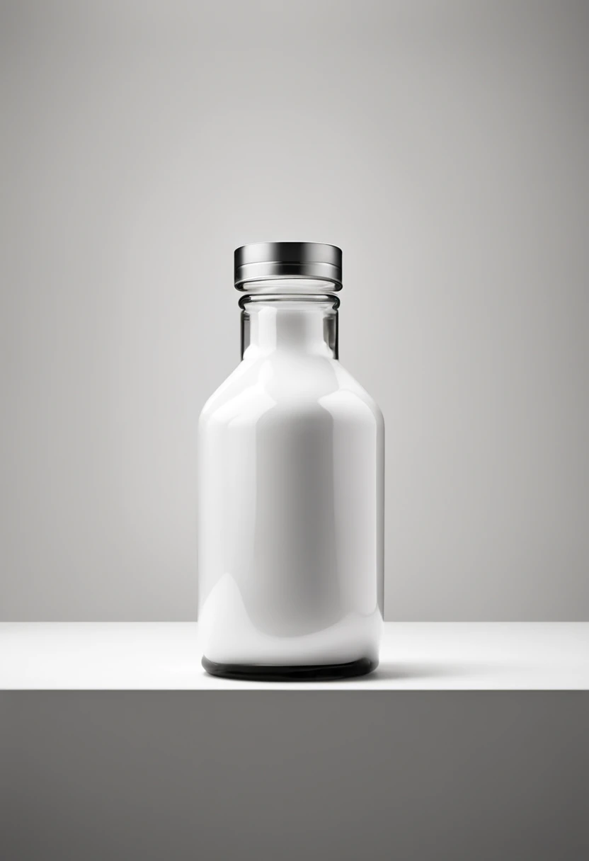 White background and a white round platform and above a bottle covered by a white curtain above product lighting