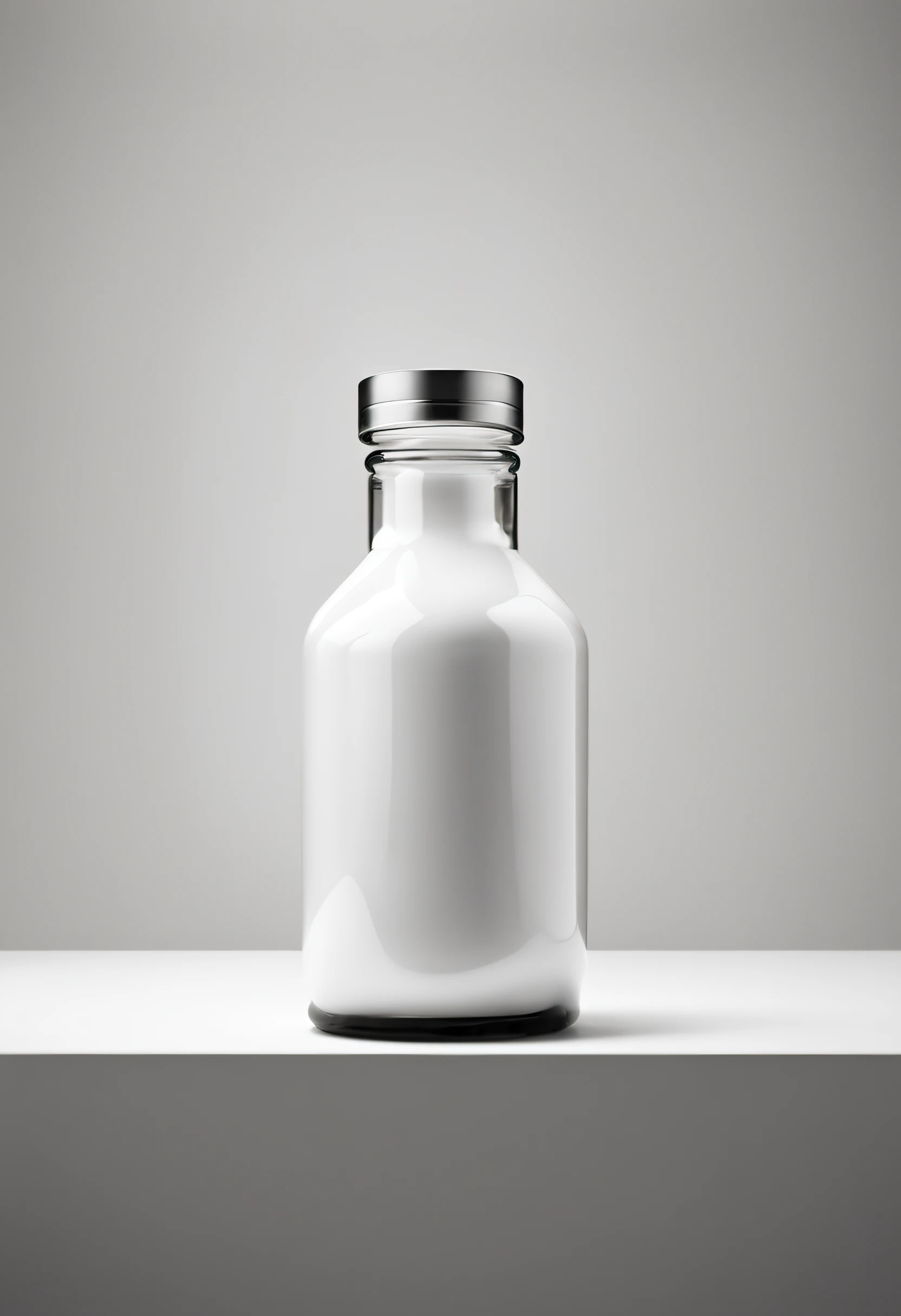 White background and a white round platform and above a bottle covered by a white curtain above product lighting