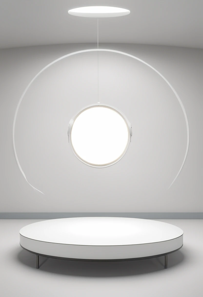White background and a round white platform and on top of it a white cloth covering a product, with lighting