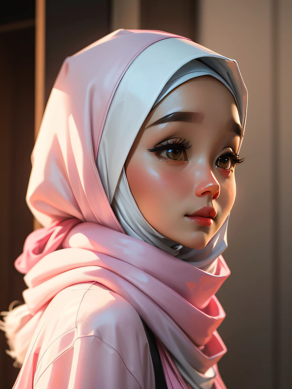 a close up of a woman wearing a pink shirt and a white scarf, dilraba dilmurat, white hijab, hijab, ruan cute vtuber, zenra taliyah, malaysian, headshot profile picture, lovely woman, korean girl, sakimi chan, beautiful south korean woman, korean woman, ruan jia beautiful!, portait photo profile picture