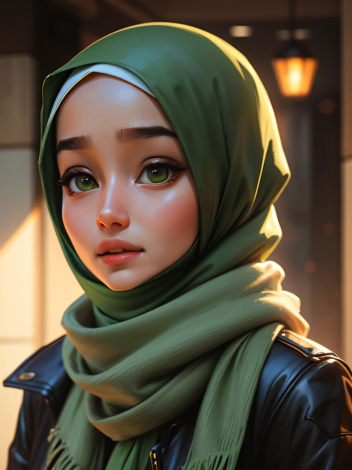 3dmm style, ((Masterpiece, best quality, photography, detailed skin, realistic, photo-realistic, 3D Character Design, pixar, real cartoon, 8k, highly detailed, full length frame, High detail RAW color art, diffused soft lighting, shallow depth of field, sharp focus, hyperrealism, cinematic lighting, ((close up)) hijab, a woman in a beautifully makeup, brown beautiful big eyes, long eye lashes, wearing ((Gray satin hijab)), loosely tide hijab style, ((satin shirt)), satin long maxi skirt, walking in the garden, outdoors