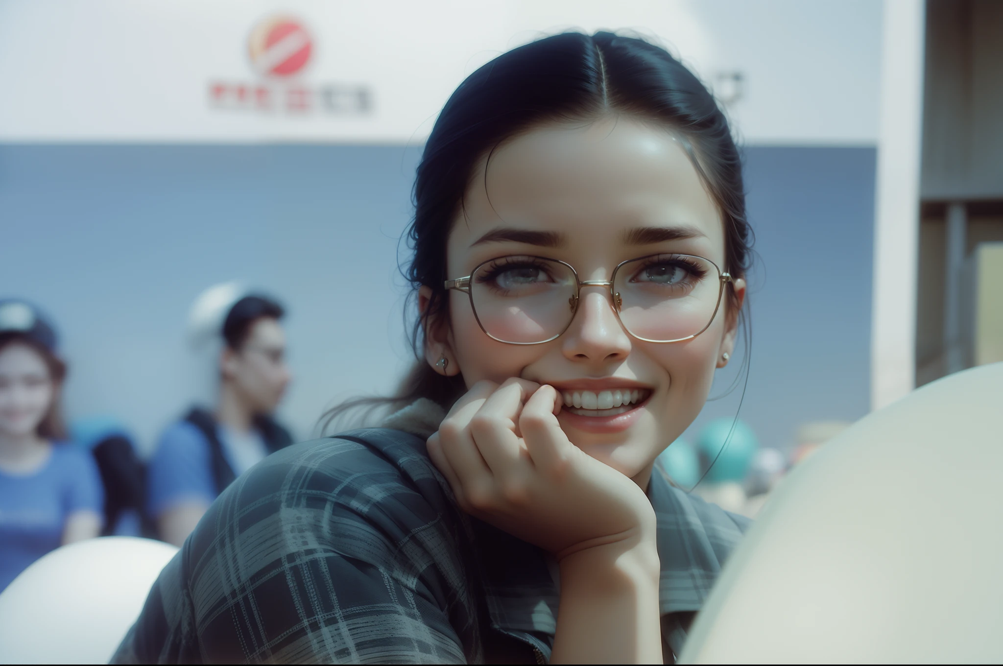 vintage vibe,street photography,retro color grading,beautiful girl,film vibe,glass,smiling