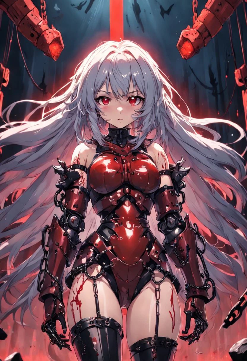 ((horror girl)), ((dark)), (blood power armor top), ((lots of chains))