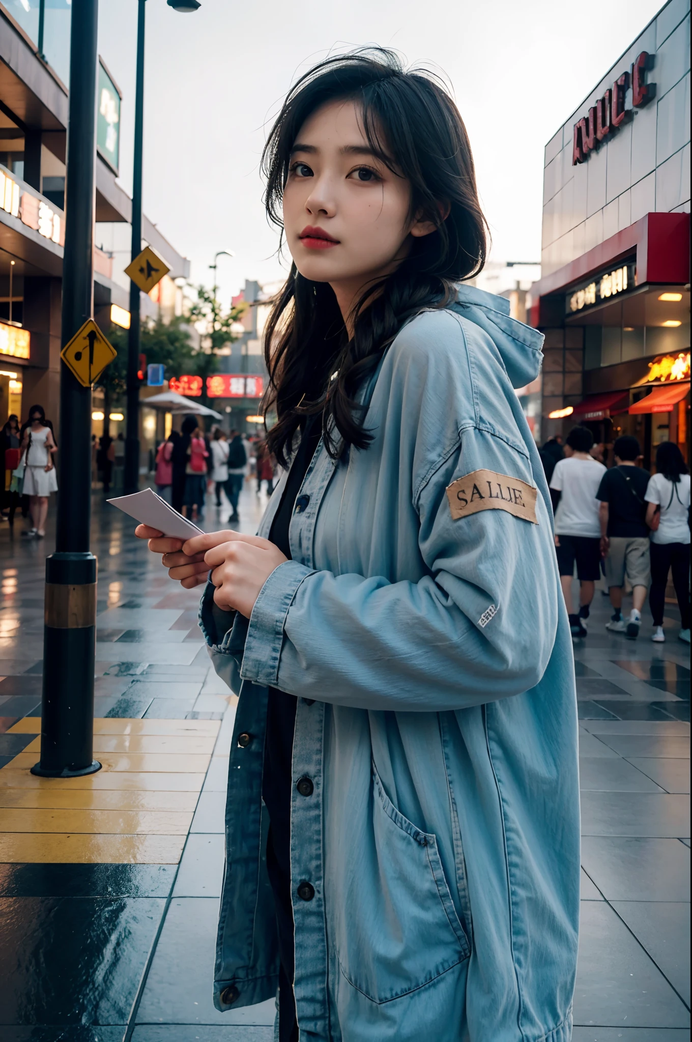Sweet girl,Draped hair,Natural expression,Letter tattoos,(Clothes random),Mall,Large,超高分辨率,Multi-perspective,Master shots,8K,