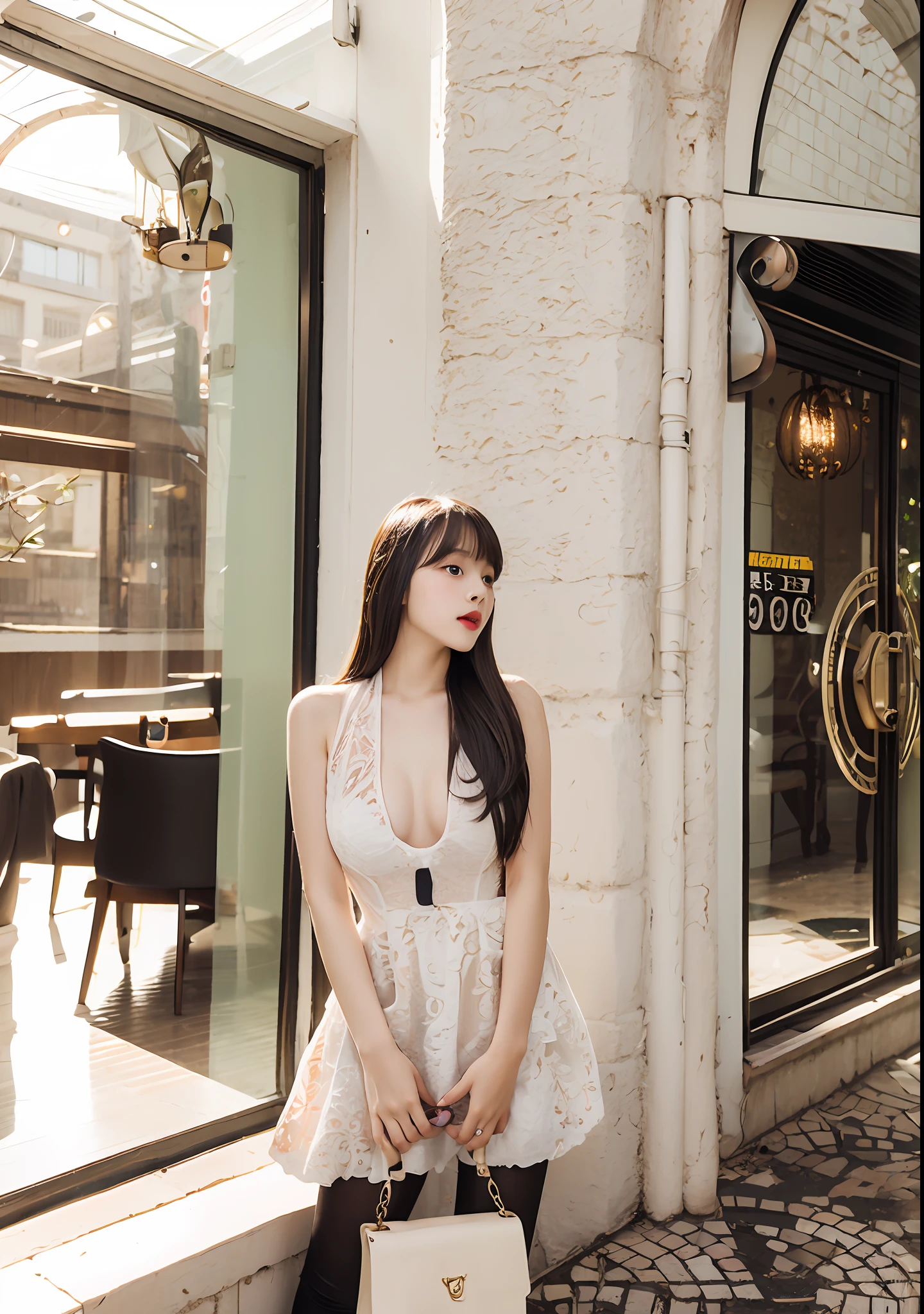 there is a woman standing in front of a wall without a shirt and just a blue bra, xintong chen, wenfei ye, yun ling, li zixin, wearing rr diner uniform, 21 years old, zeng fanzh, jinyiwei, 21 years old, wei wang, nivanh chanthara, wenjun lin, gemma chen, pengzhen zhang, big breasts, sexy girl, blue bra, sexy blue bra, (hyperrealistic), (illustration), (high resolution), (8K), (extremely detailed), (best illustration), (beautiful detailed eyes), (best quality), (super detailed), (masterpiece), (wallpaper), (detailed face), solo, (dynamic pose), 1 girl, wavy hair, korean, heterochromic eyes, big breasts, long legs, tightens abs, (camel toes), (black stockings), (blue bra), (blue ),