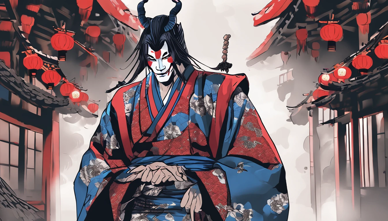 Kabukiza,Kabuki actor,ember,male people,Kime Pose,Long hair,Scary face,The background is the stage,a cool,realisitic,a picture,The whole body is in it,Eyes are not looking at the camera,full bodyesbian,