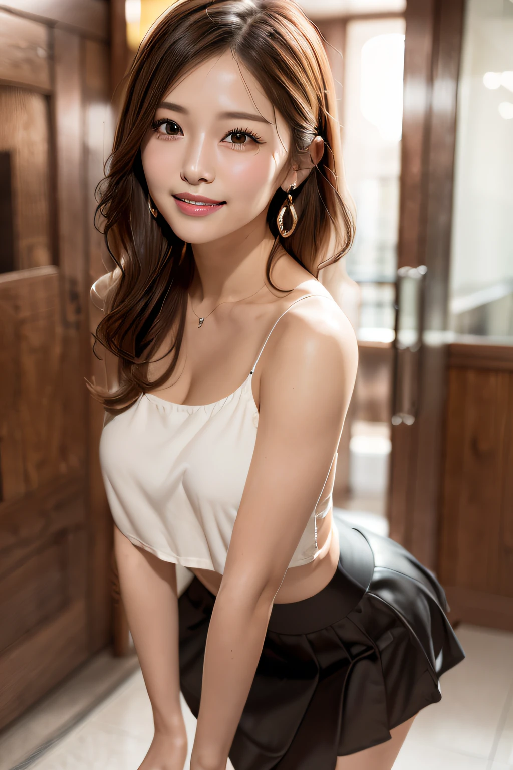 Black hair, long eyelashes, roundly eyes, 浅笑, Very long hair, Curly, , Hairline, shinny hair, cosmetics, Grinning, crystal earrings, upward-eyed, hyper realisitc, point of view, depth of fields, RHAD, (((closeup cleavage, deeply tightened))), F/1.2, 8K, super detailing, best qualtiy, hyper HD, retinas, tmasterpiece, Anatomically correct, ctextured skin, super detailing, high detal, hightquality, best qualtiy, hight resolution, 16 K,beautiful oriental woman,20yr old,attractive bodies,Exquisite facial features,(((high and pointed))),wearing a beautiful tight lace dress,long, black and shiny hair,With smiling eyes,dragging a long skirt,(((Spread your legs,transparent and visible))),Exquisite super high heels star hotel lobby