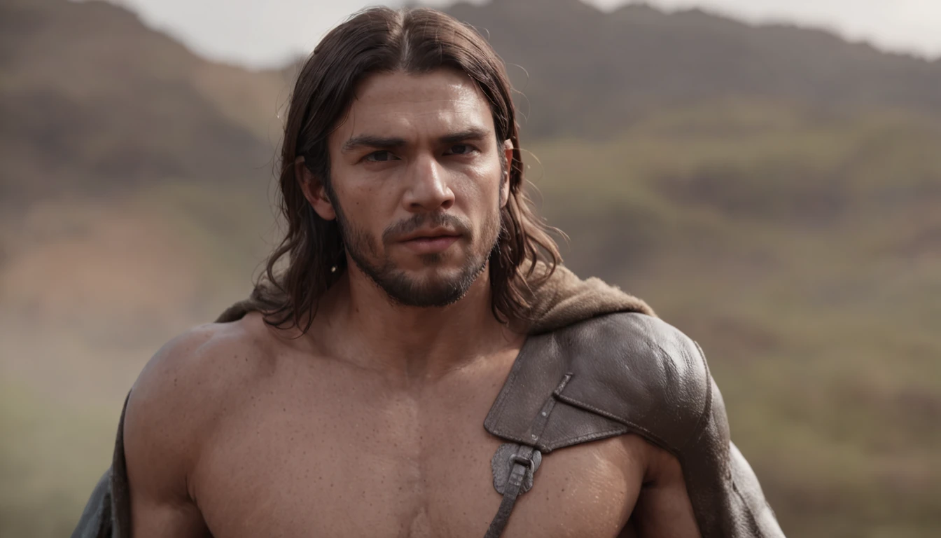 (Professional 3D rendering:1.3) de (Realistic:1.3) Foto de arte mais bonita do mundo，Features soft, bright male heroes, ((Epic hero fantasy rough muscular man wet hero angry look long hair short beard and fierce expression in dynamic pose, fantastic location, majestoso ambiente desordenado)), corpo inteiro 8k unidade render, action shot, poros da pele, very dark lighting, sombreamento pesado, circunstanciado, Rosto detalhado, (vibrante, fotogrdeia realista, Realistic, Dramatic, Escuro, foco nítido, 8k), (Old leather clothes damaged by bad weather:1.4), ((((Use peles)))), (intrincado:1.4), decadente, (altamente detalhado:1.4), pintura digital, rendering by octane, art stations, Conceito-Arte, liso, foco nítido, illustration, germe da arte, (Loish:0.23), Wlop Ilya Kuvshinov, e Greg Rutkowski e Alphonse Mucha Gracias, (global ilumination, studiolight, Light Volumetric), chuva forte, floating particles, patife, fantasia, Onze, corpo inteiroesbian, ((Fundo escuro e antigo da cidade:1.3)),CGSesociedade,art stations