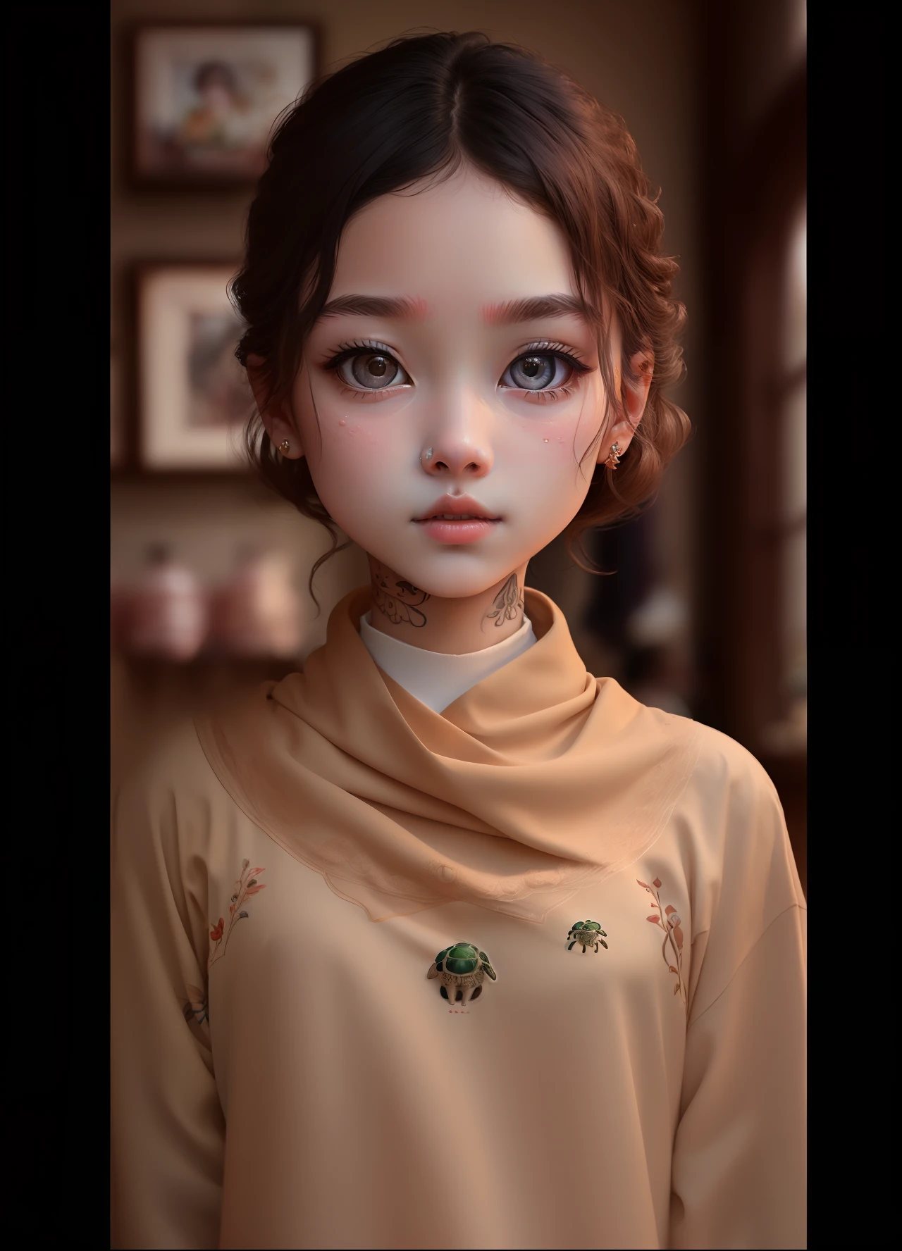 NSFW、((top-quality、8K、Masterpiece:1.3))、Cute Turtle、Girl with delicate face,The highest image quality,ultraclear,The facial features are delicate and clear,、exquisitedetails,(Camel Tou)、(Clothing that exposes:1.5),chest tattoo