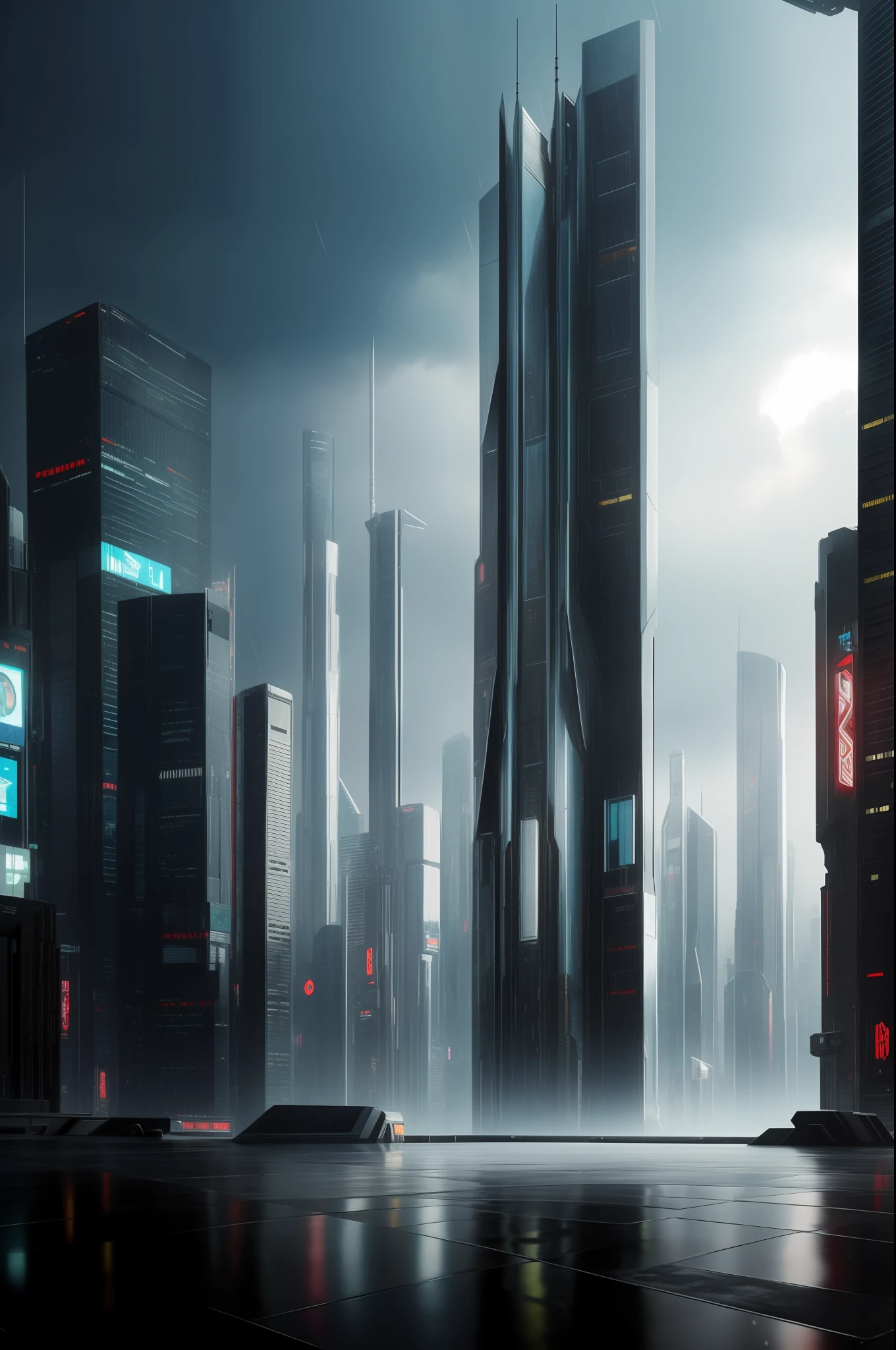 ((masterpiece, best quality)), 8k, modern architecture style, photo realistic, hyper detailed photo, clean sky, ruined city, cyberpunk,rain